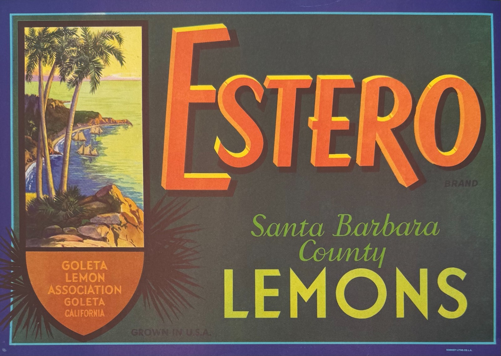 Vintage 1950s Estero Lemon Crate Label Goleta CA Santa Barbara County