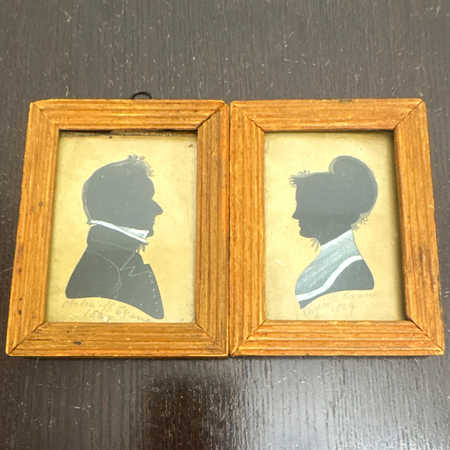 Antique vintage 1900s Silhouette portrait married couple dated 1829