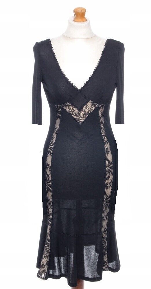 Dolce and Gabbana D&G black lace panel plunge sexy Dress  IT42 UK10 US6 EU36