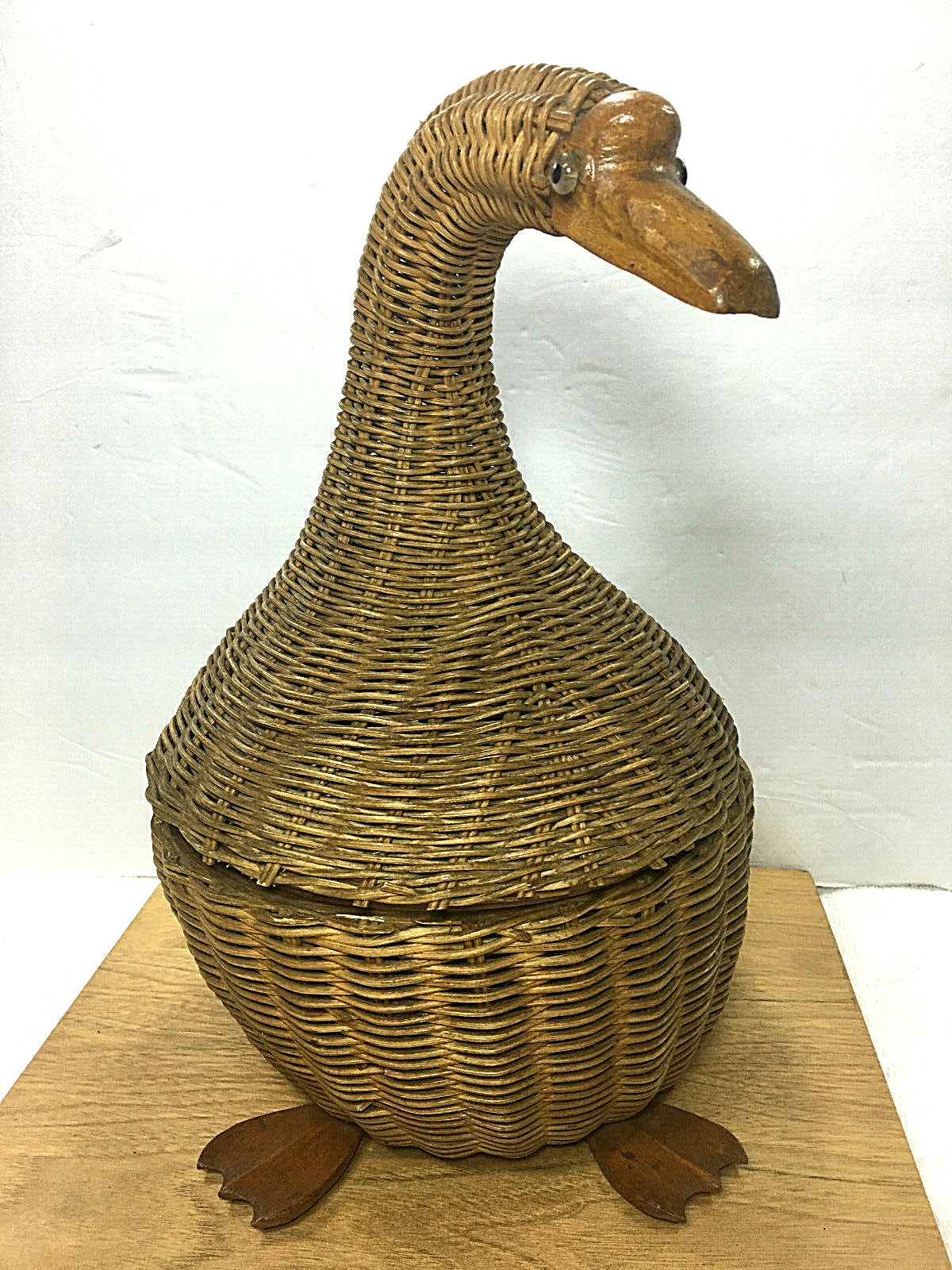 Vintage 70s Wicker Goose Basket Rattan Decorative Handcrafted Large 13\