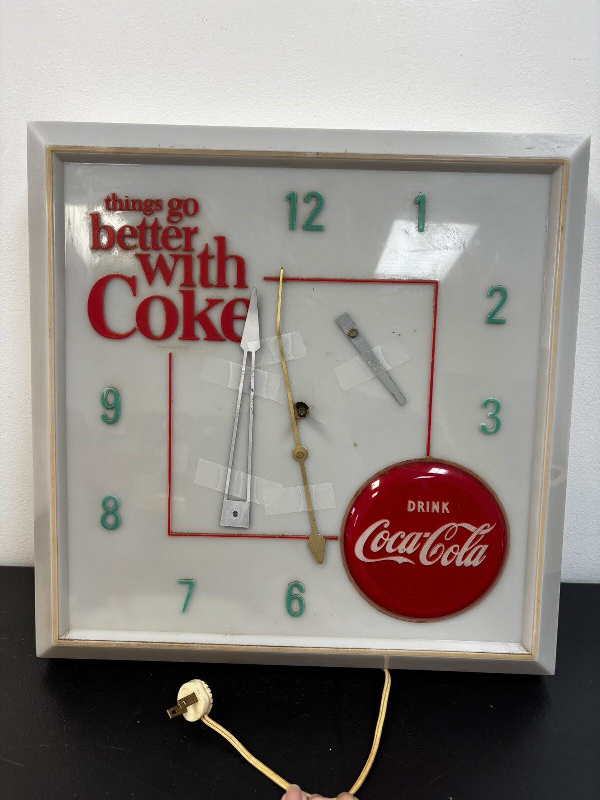 Vintage Coca-Cola Coke Clock 16x16x4 As-Is For Parts Electric Retro Soda #260