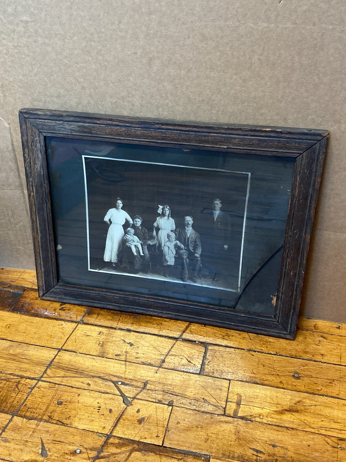 Antique Framed Family Portrait Photograph Chicago Illinois 1900s Black & White