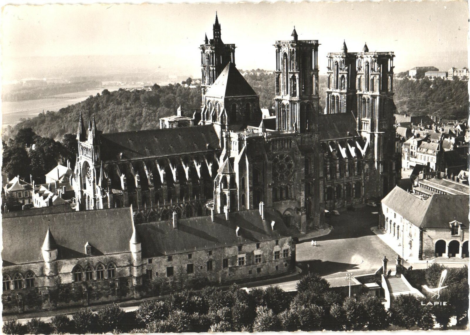 Laon France Aerial View of Cathedral & Palace of Justice RPPC Real Photo