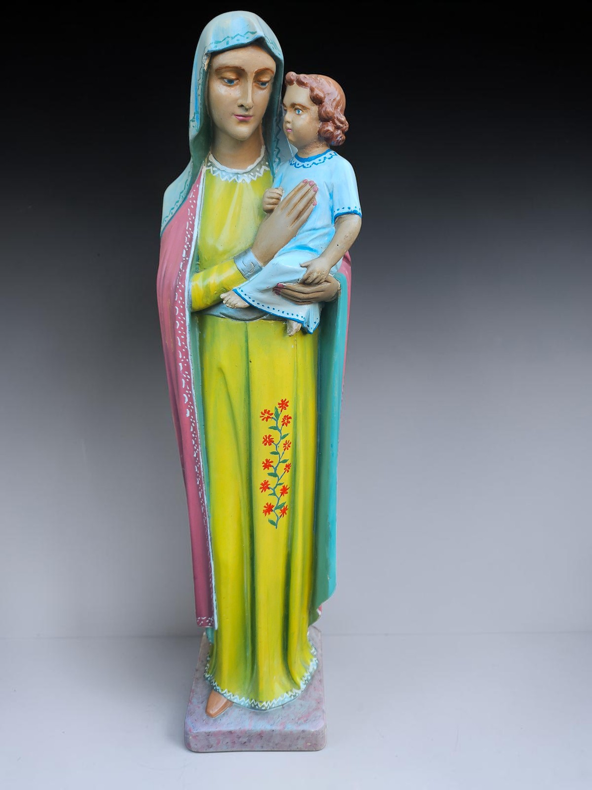 vintage Large Chalk MAdonna Mary statue child Jesus marked