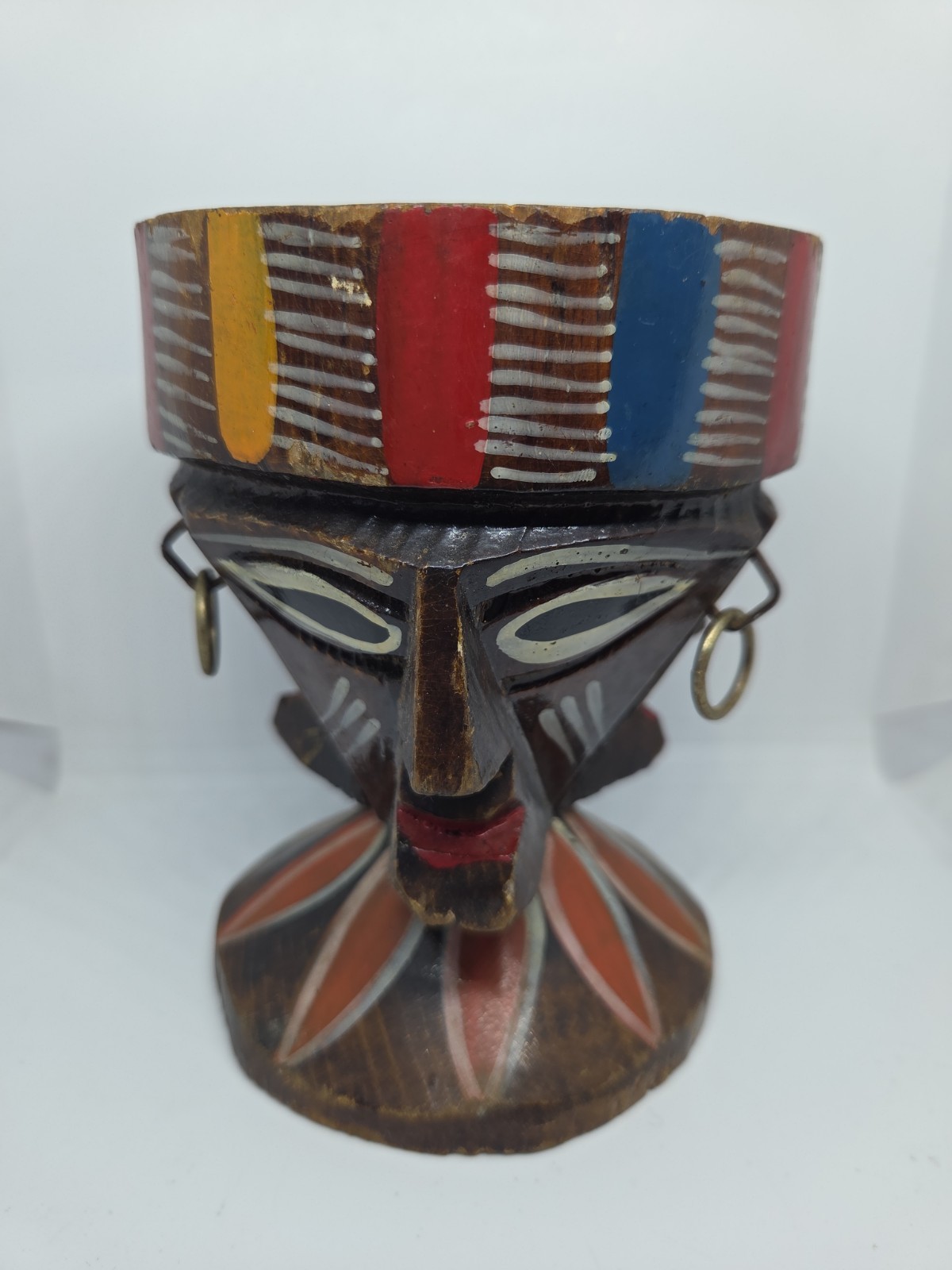 Vintage Hand-made Wooden Tiki Candle Holder, Trinket/Offering Bowl.