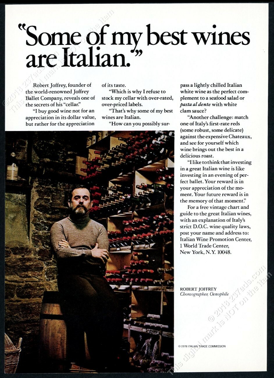 1978 Robert Joffrey ballet company founder photo Italian Wine vintage print ad