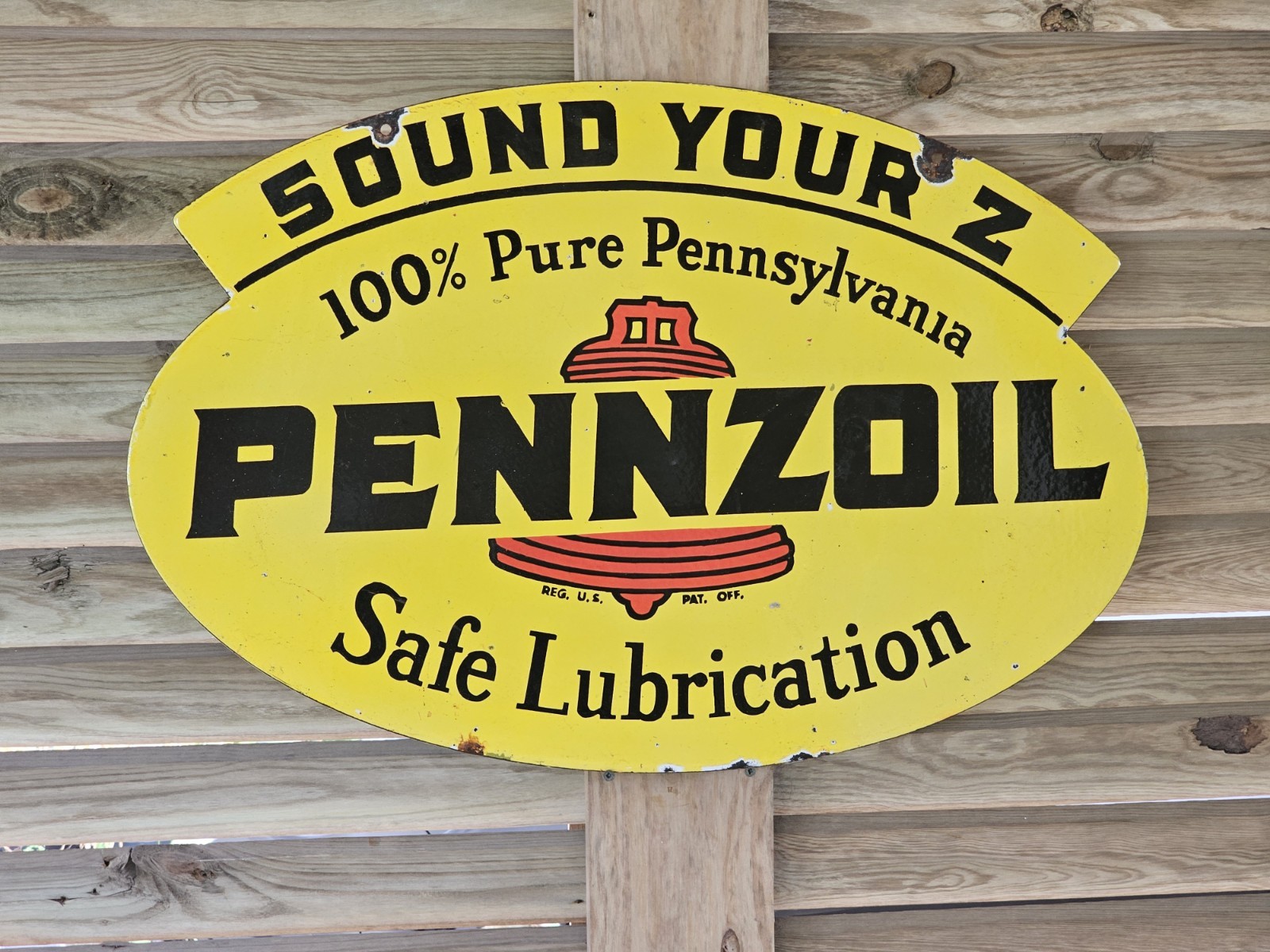  GIANT VINTAGE 1950'S PENNZOIL PORCELAIN DOUBLE-SIDED SIGN 30 X 20 