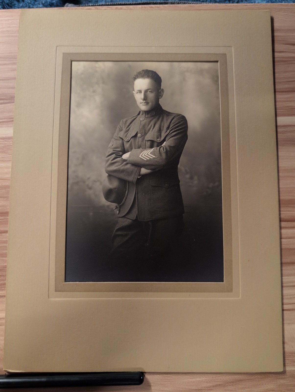 WWI US Army Sergeant Studio Portrait Photo Named Robert F Clarke Original Matte