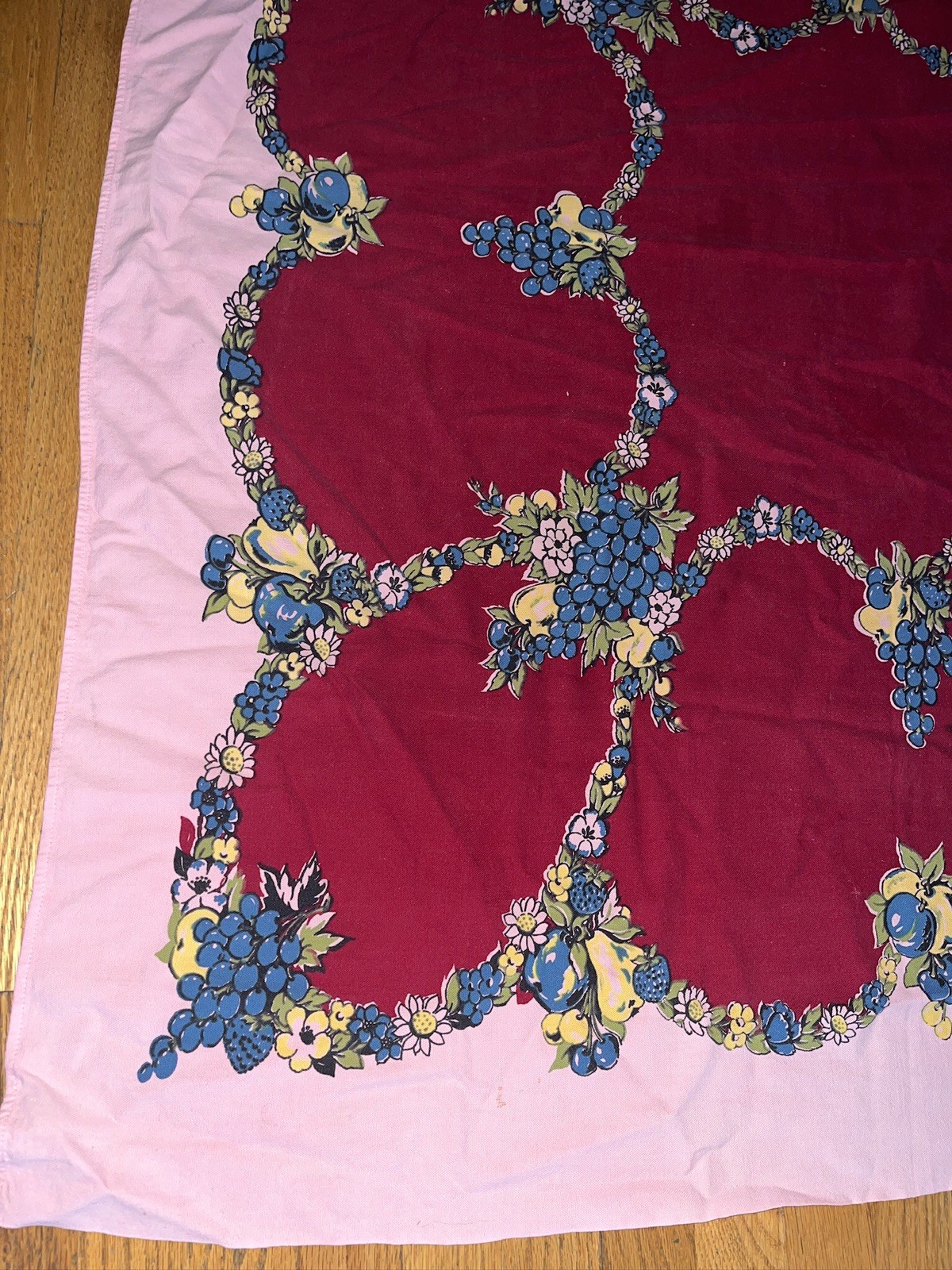 Vtg STARTEX Fruit Theme MCM Tablecloth Berries Grapes Pears+ 51.5”x44.75” *READ*