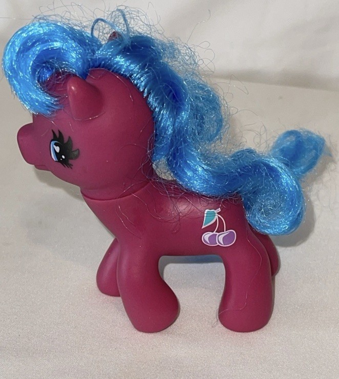 Vintage Little Pony 3.5” Pink Unicorn Cherry Design Blue Hair Horn 