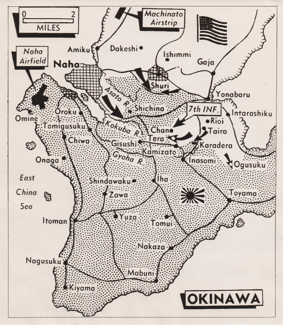 1945 Press Photo WWII Map of U.S. Marines and Army Troop Movements on Okinawa