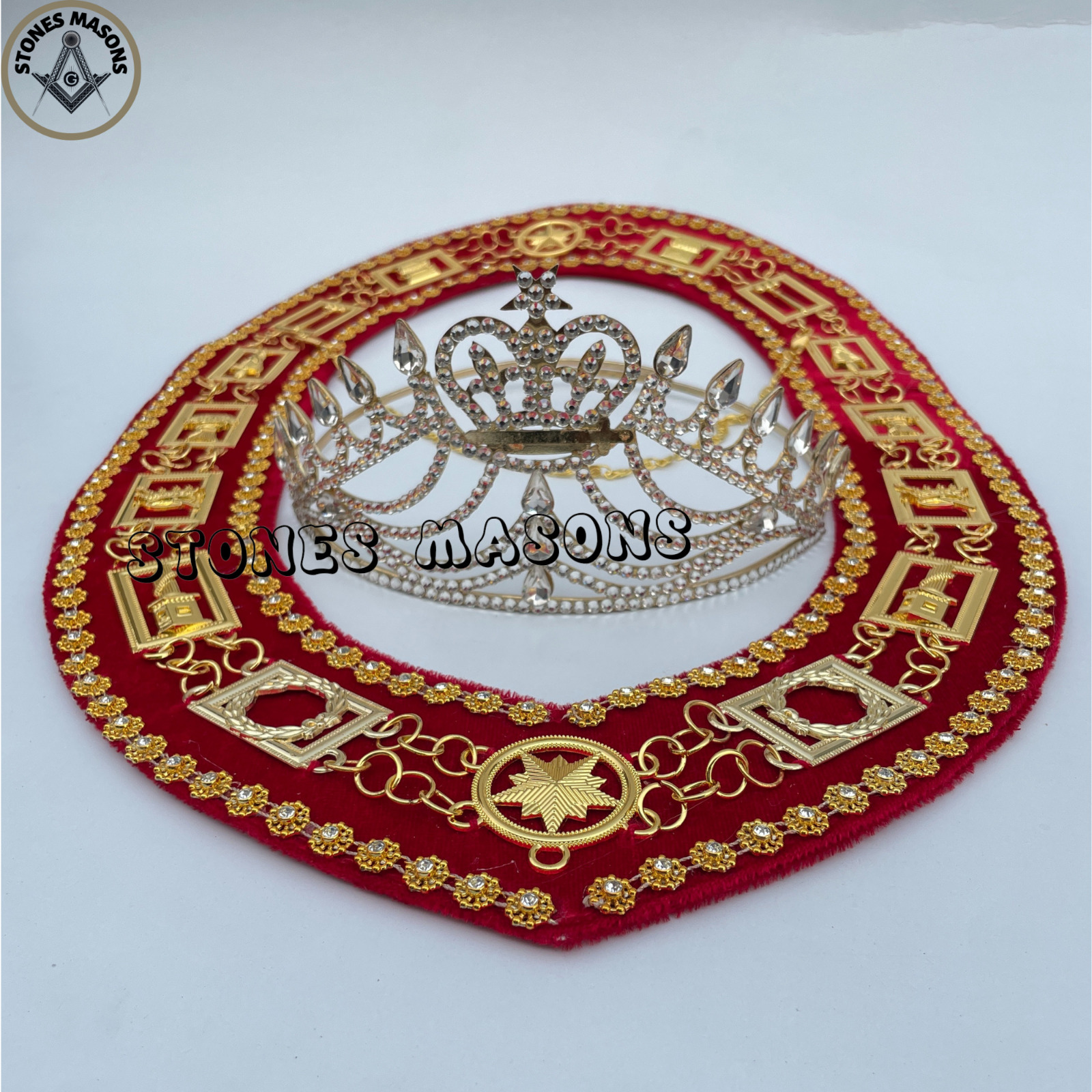 Masonic Amaranth Chain Collar +Crown Best Package Gold Tone Crown & Chain Collar