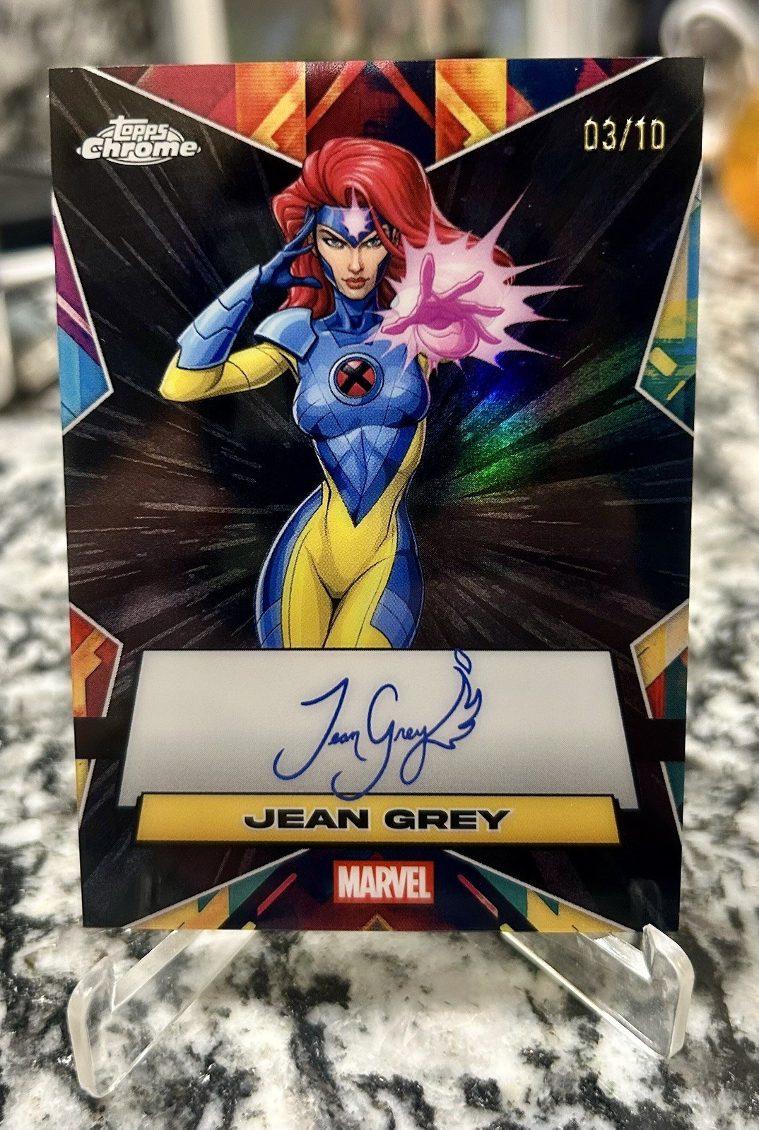 2025 TOPPS CHROME MARVEL JEAN GREY /10 FACSIMILE AUTO BLACK REFRACTOR 🔥 Clean