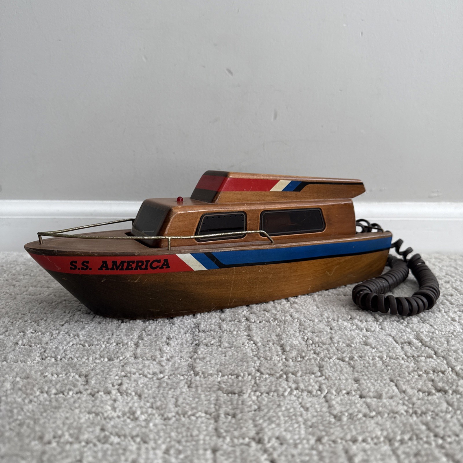 Vintage 1970s Telemania S.S. America Wooden Boat Phone Nautical Telephone TESTED