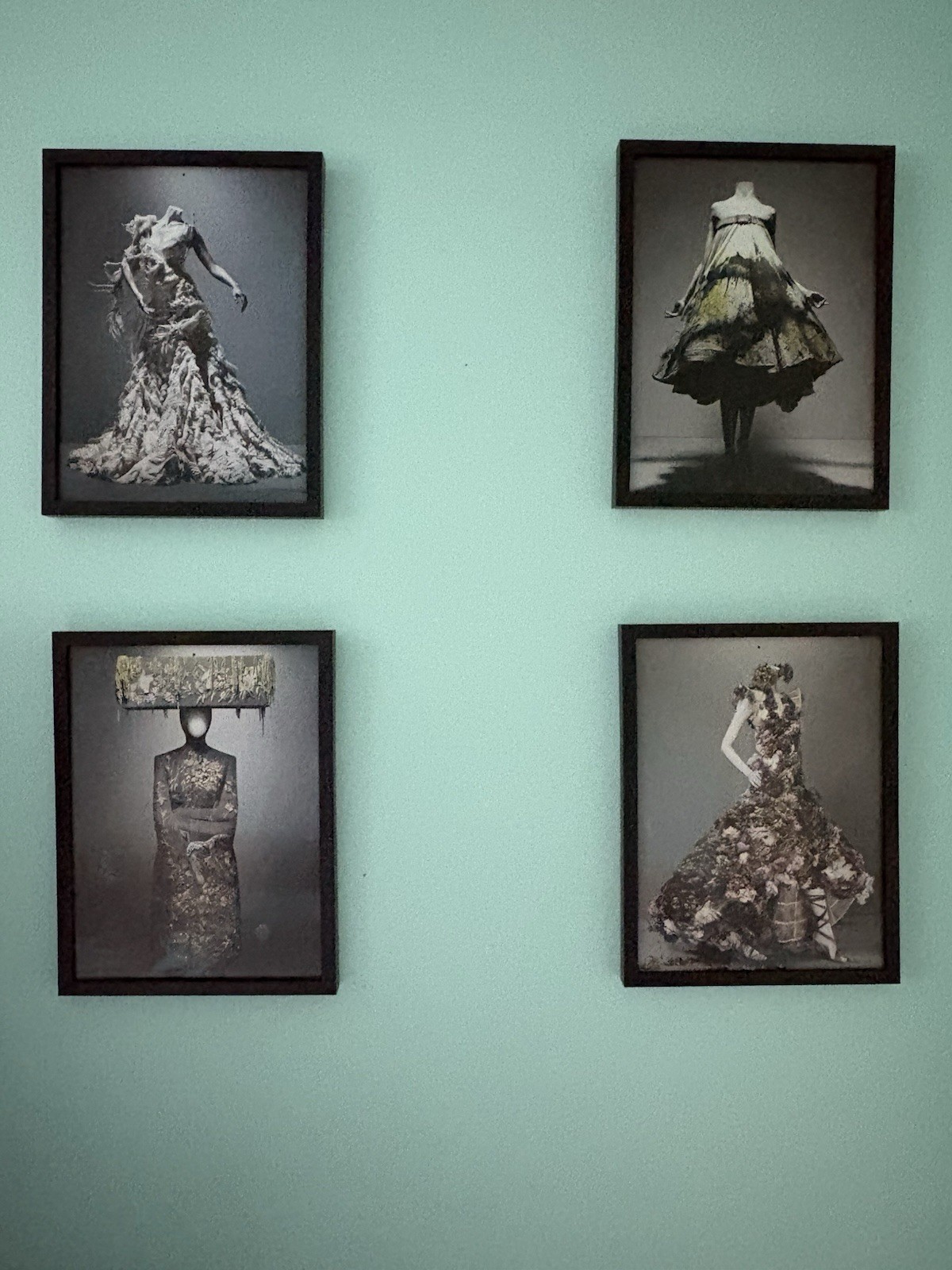 Six Framed Alexander McQueen Fashion Prints 17” x 13” Each