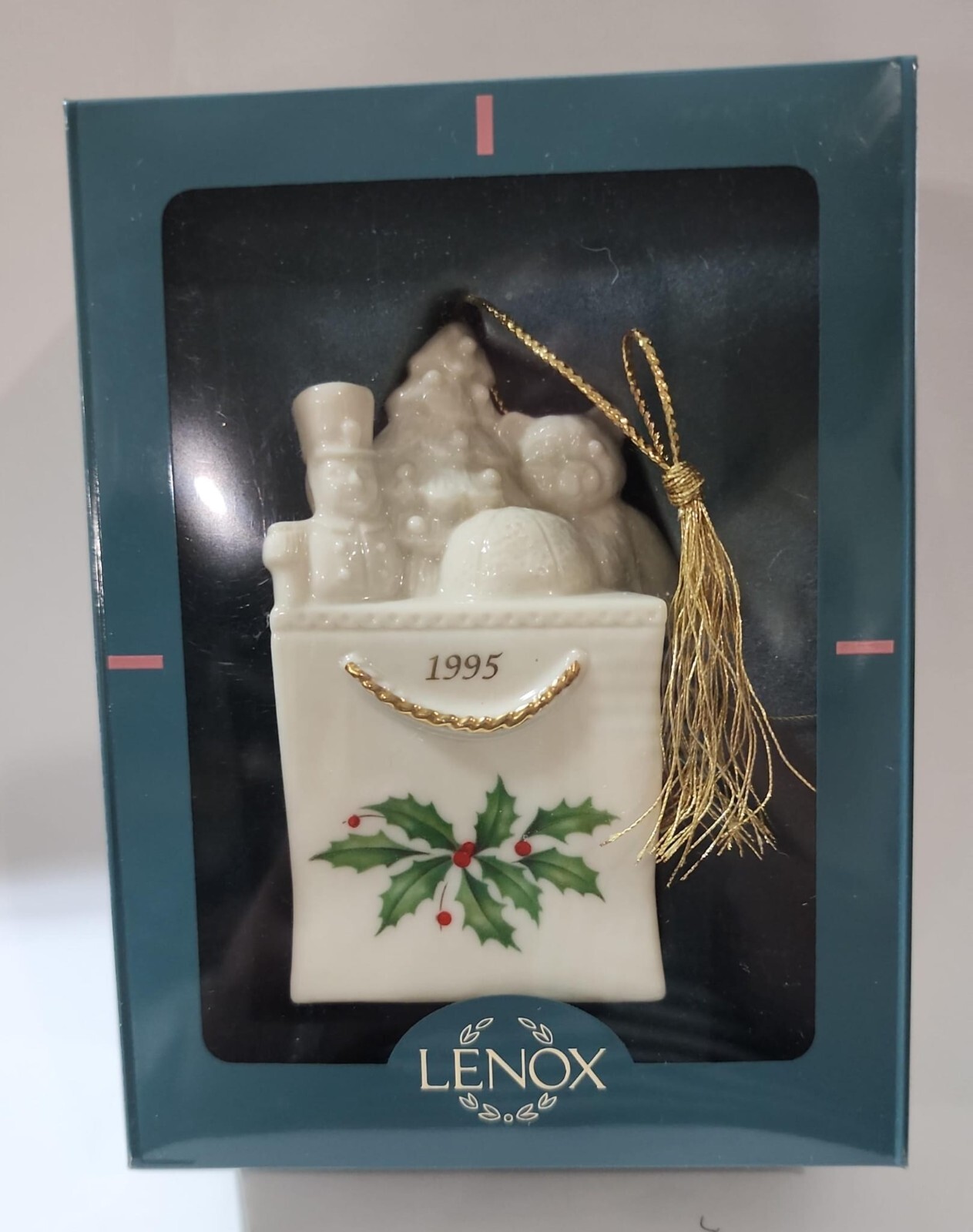 LENOX 1995 CHRISTMAS ORNAMENT GIFT BAG WITH TOYS