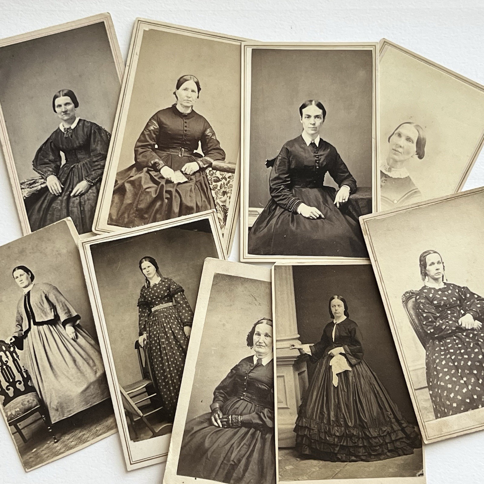 Antique Photograph CDV Lot Of 9 Women Civil Ware Era Mourning Tax Stamp