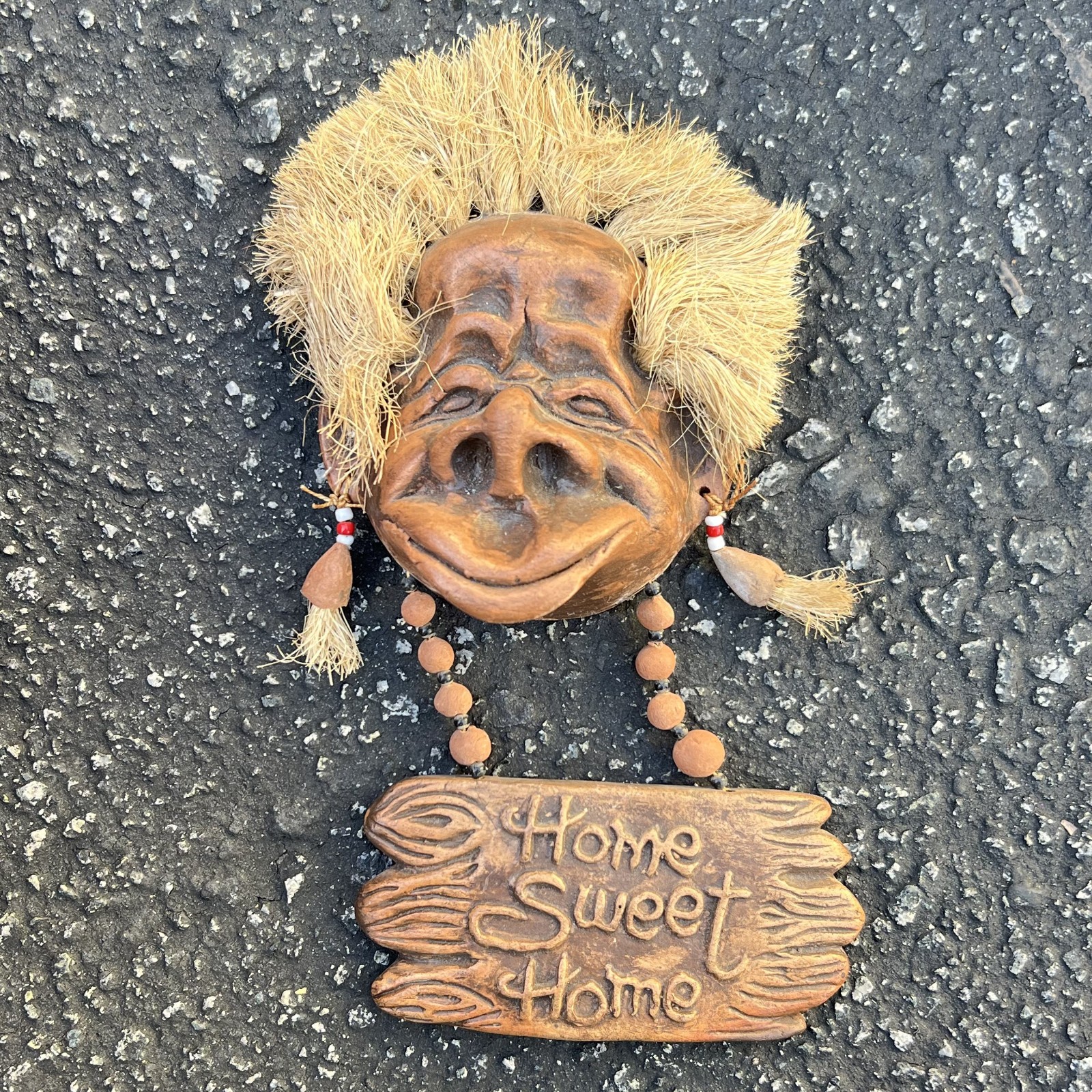 Shrunken Head Tiki Bar Voodoo Plaque - Gothic Wall Decor Vintage 60s 70s Tsanta
