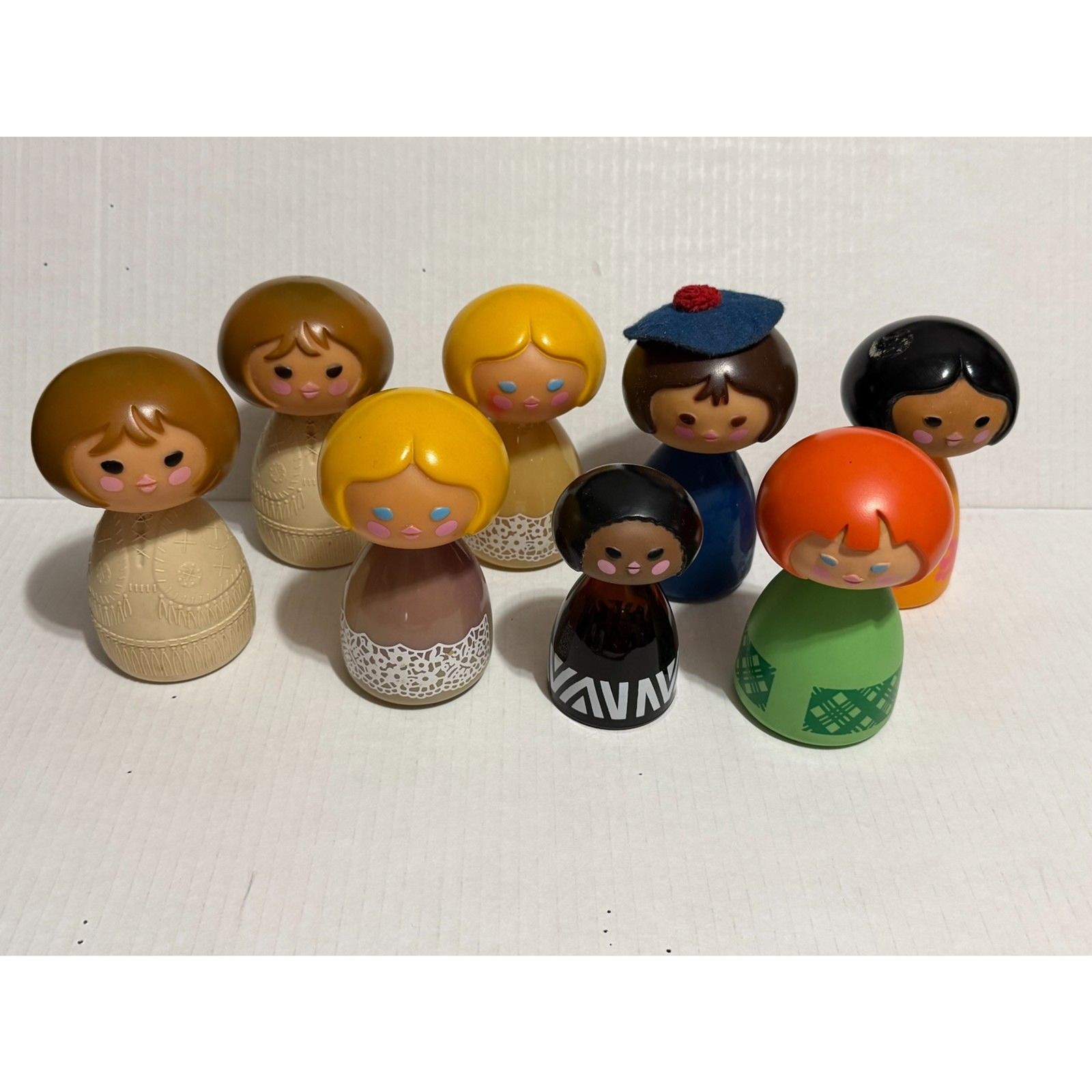 Vintage 1970s Avon Small World Doll Bottles Lot of 8 Figural Decanters