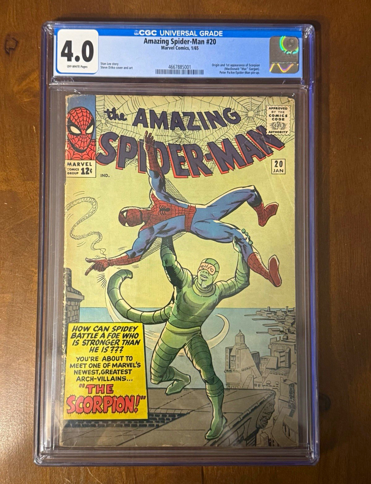 Amazing Spider-Man #20 Marvel 1965 1st app Scorpion CGC 4.0 Stan Lee Steve Ditko