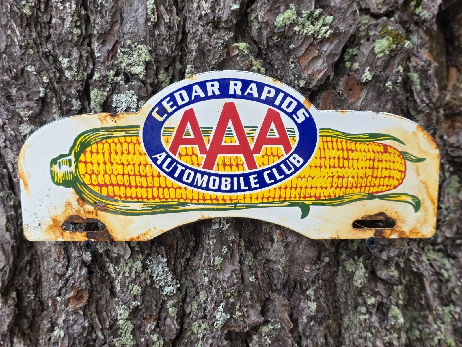 VINTAGE AAA CEDAR RAPIDS LICENSE PLATE TOPPER PORCELAIN SIGN 11\