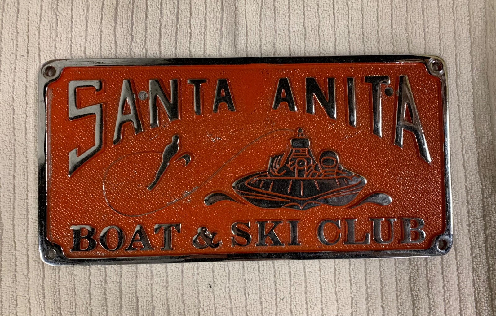 Vintage SANTA ANITA BOAT & SKI CLUB - Stylized Emblem Co - Car Club Plaque
