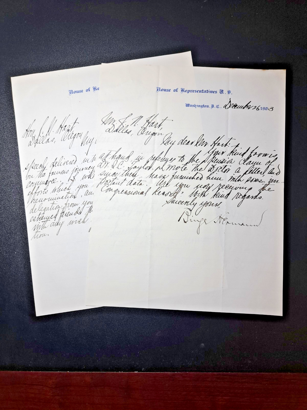 1903-1904 Oregon Congressman Binger Hermann Handwritten Letters - House of Reps