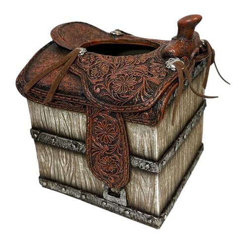 De Leon Collections Horse Saddle Tissue Box Cover 6.9 Inch Polyresin Rustic Deco