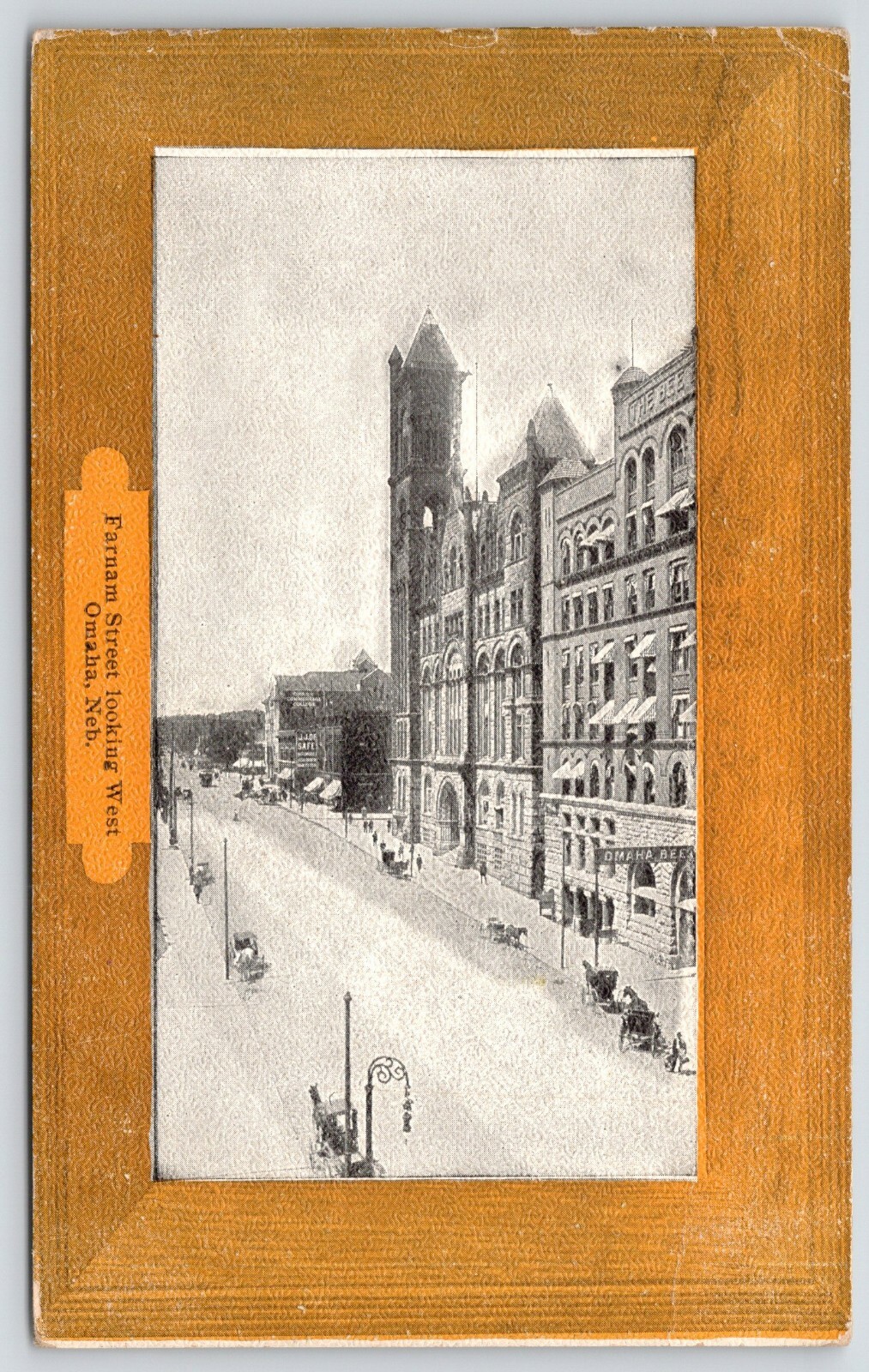 Omaha Nebraska~Omaha Bee Newspaper Building~Farnam Street~Horse Wagons~1909