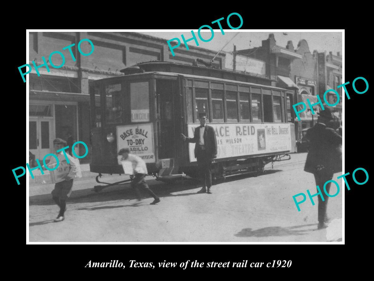 OLD 8x6 HISTORIC PHOTO OF AMARILLO TEXAS VIEW OF THE STREET RAIL CAR c1920