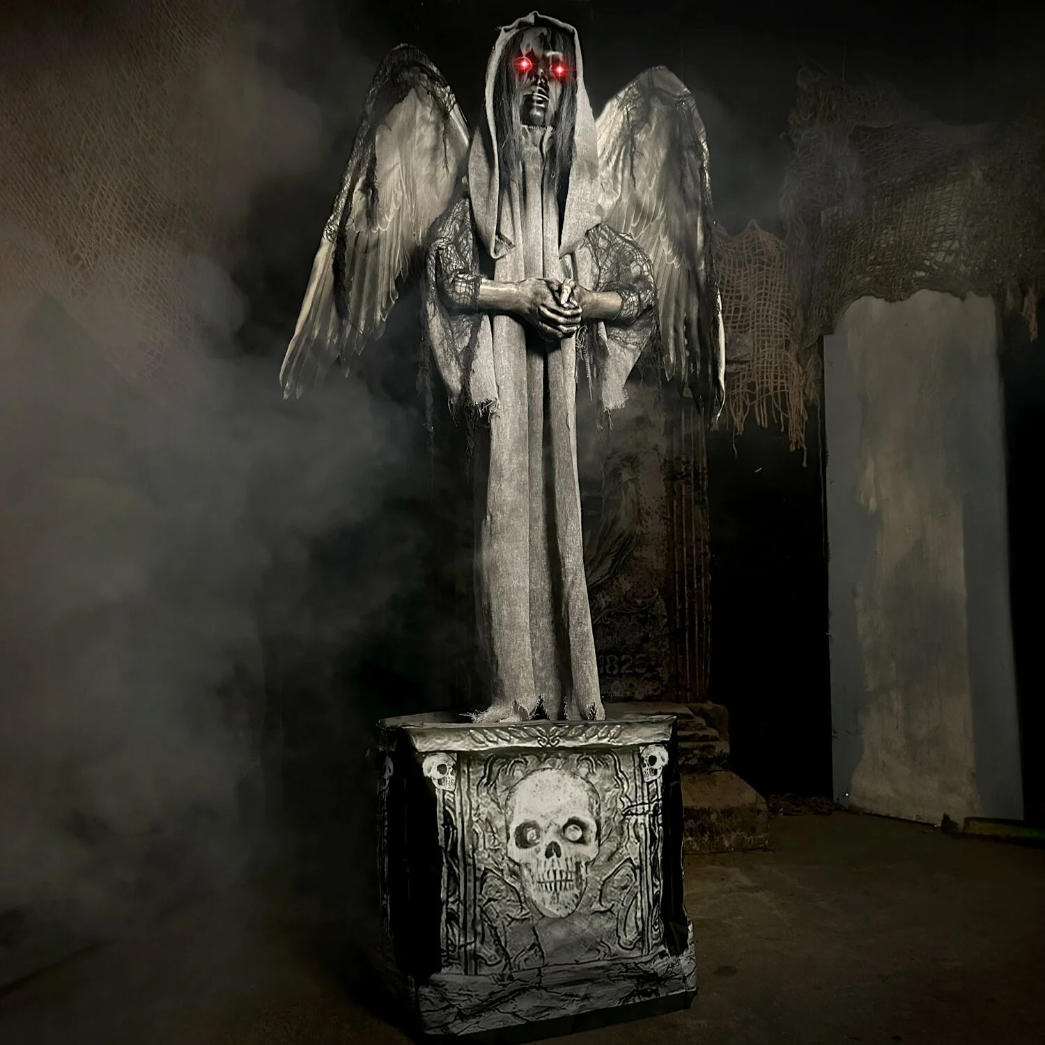 Haunted Angel Statue 5.5 Ft Touch Activated Animatronic Red LED Eyes Halloween