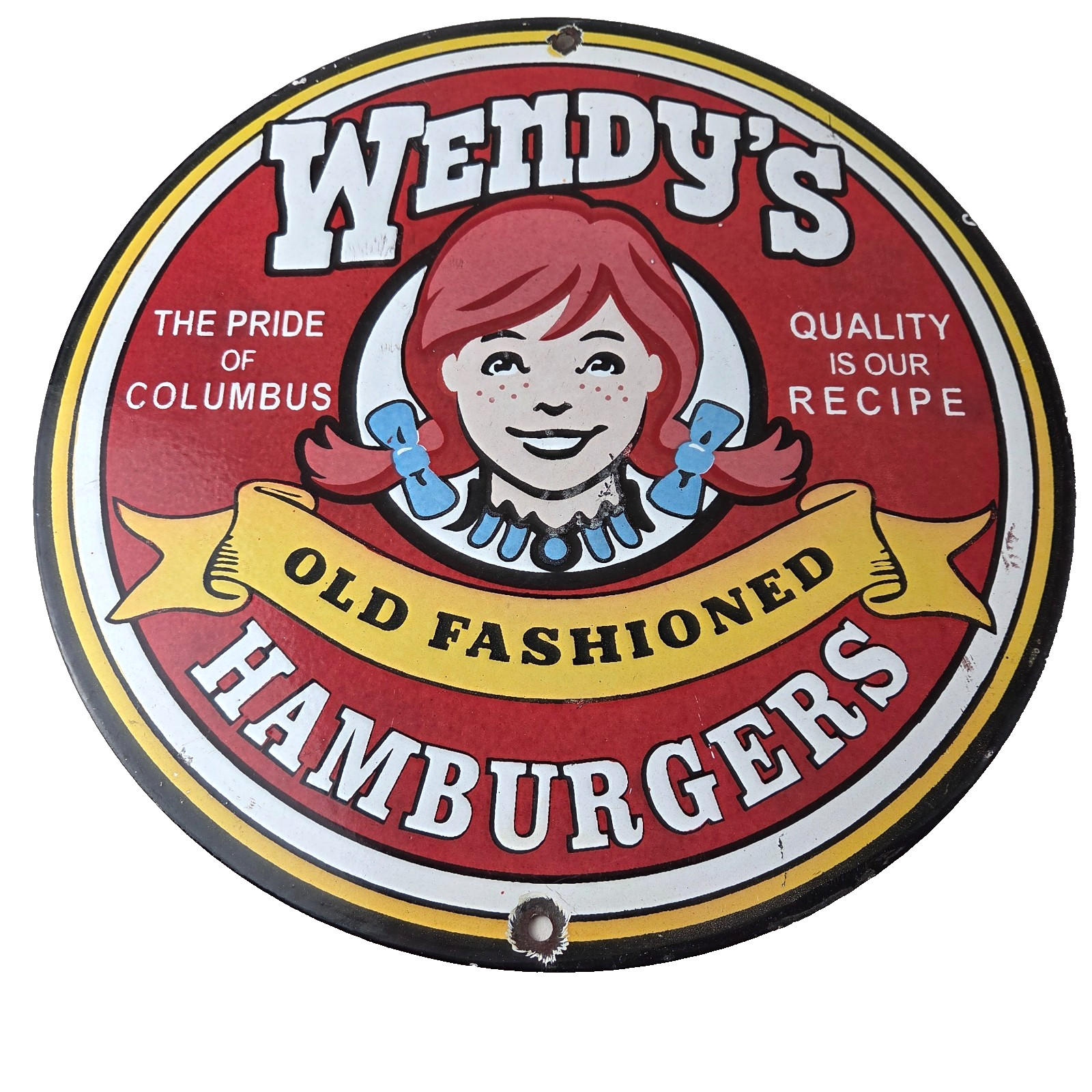 Vintage Wendy's Hamburgers Sign - Quality Old Fast Food Porcelain Gas Pump Sign