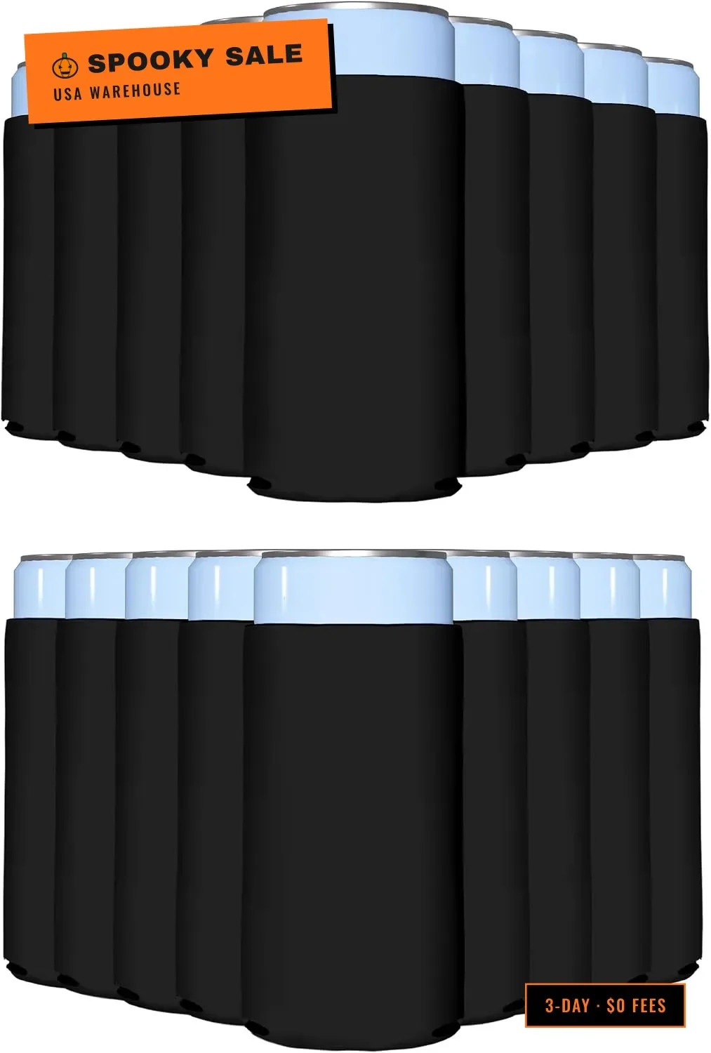 100 Pack Black Blank Slim Can Cooler Sleeves | Plain Seltzer Customizable Bulk C