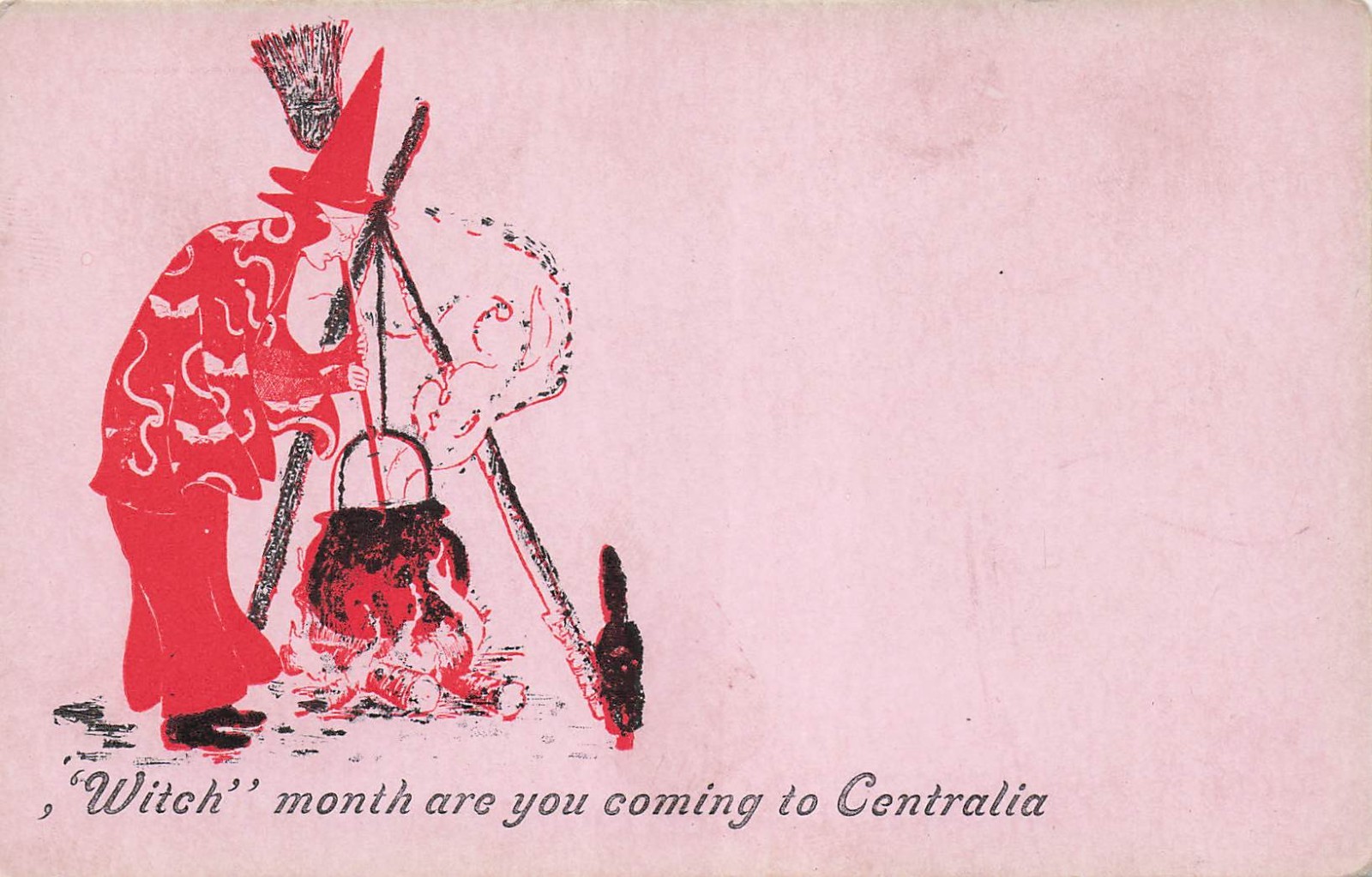 Halloween Night Centralia WA Washington Witch Cauldron Wicca Vtg Postcard I15