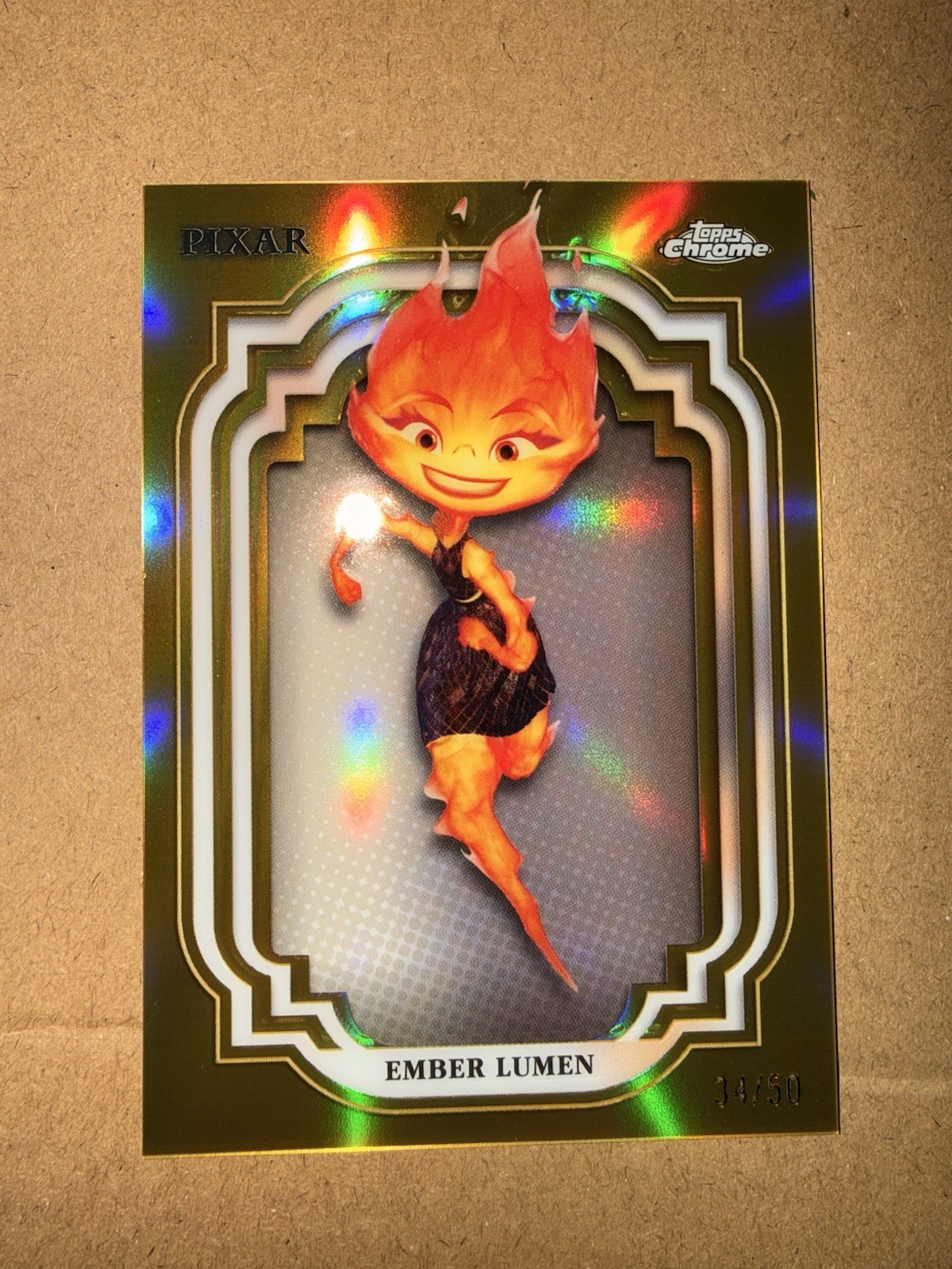 Topps 2024 Chrome Pixar Elemental Ember Lumen Gold Refractor 34/50, #57