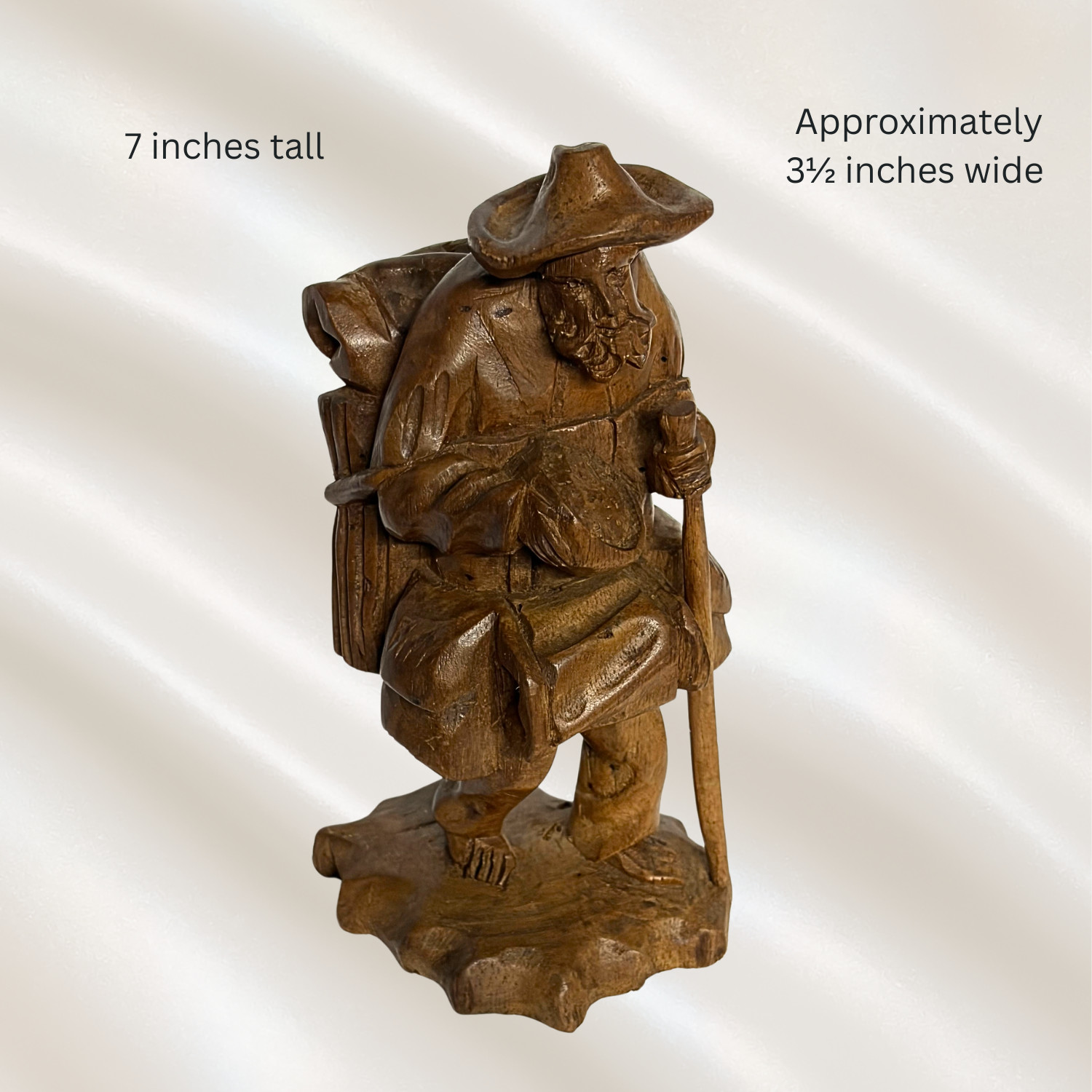 Vintage Rustic Hand Carved Wooden Traveler Man Figurine Folk Art 7\