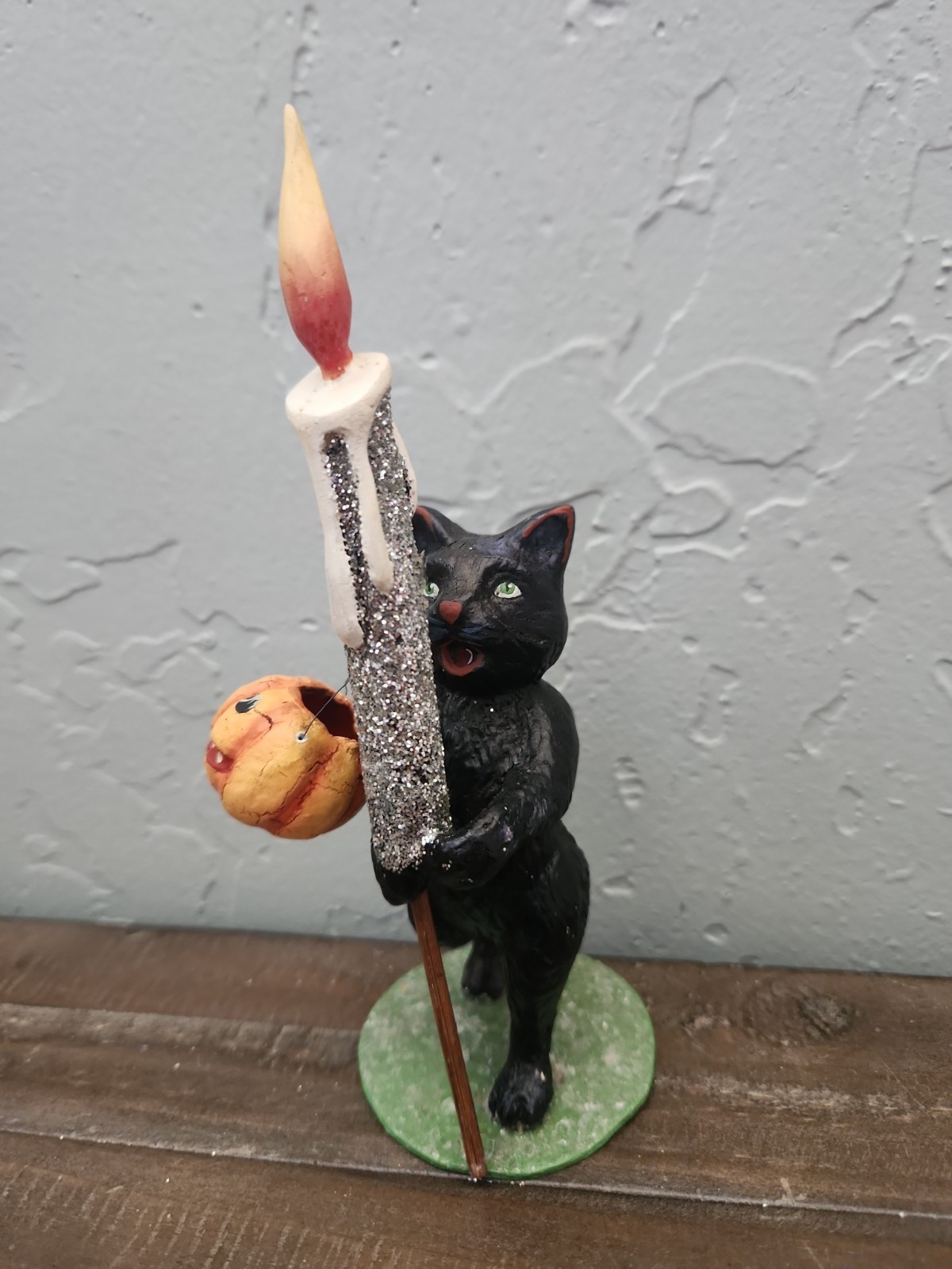 Bethany Lowe Halloween Black Cat With Candle