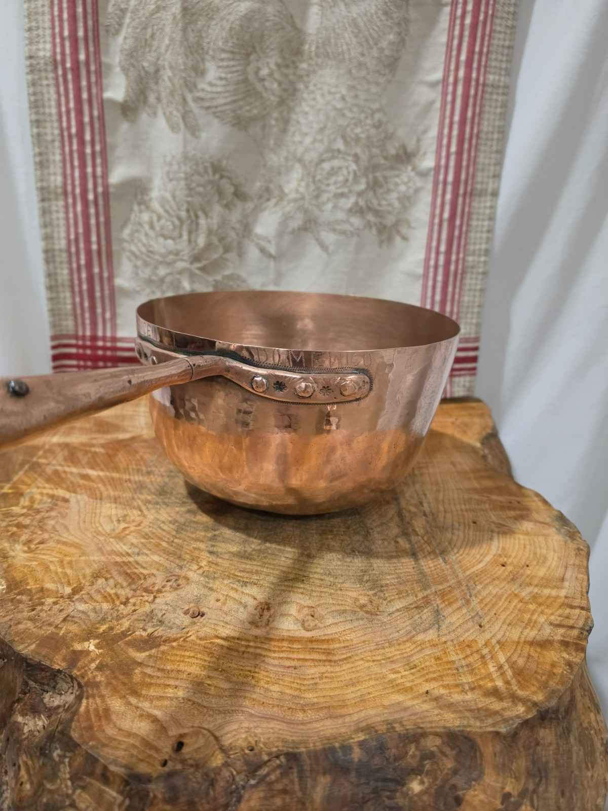 Antique Copper Zabaglione Pan-Sabayon Pan 23cm-9 inch diameter Hammered finish 