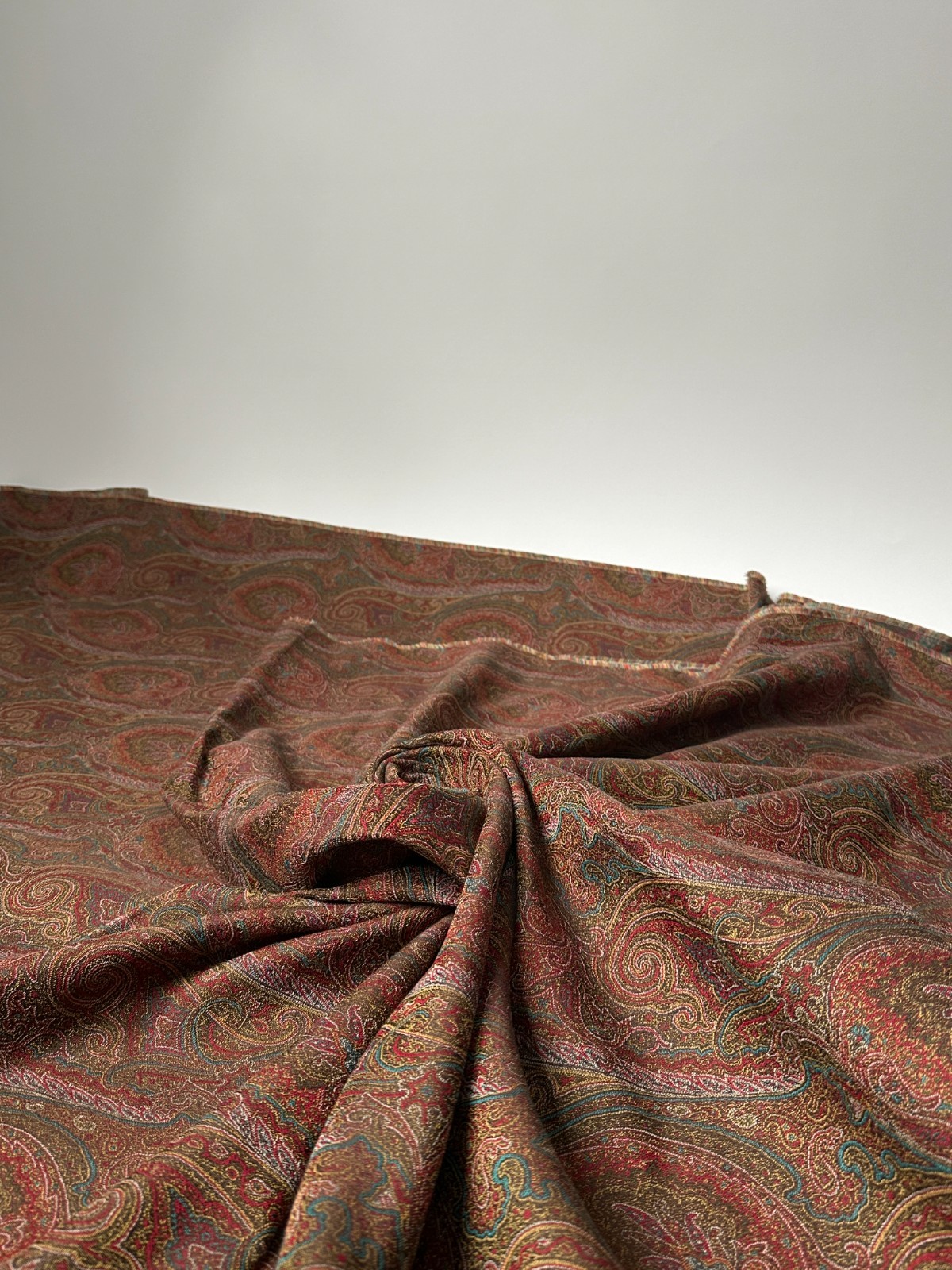 Etro Italian Designer Silk/Cotton Paisley Fabric Brown/Green By The Meter 140cm