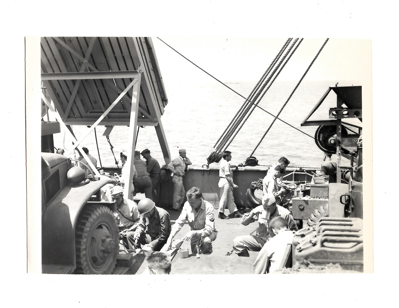 WWII (WW2) Original Photo Soldiers on Boat with Military Vehicle 1940s *READ*