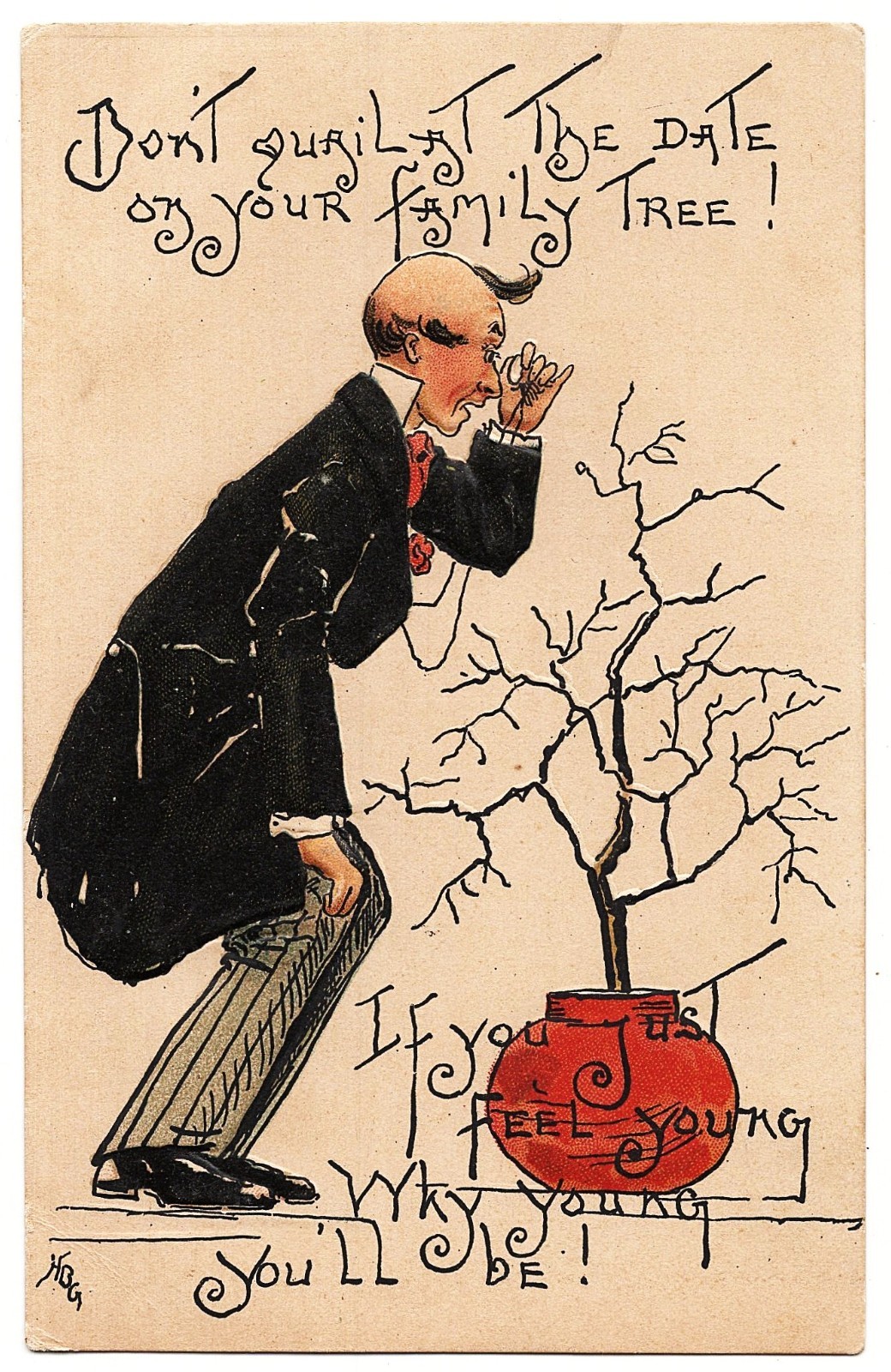 artist HBG Family Tree antique postcard