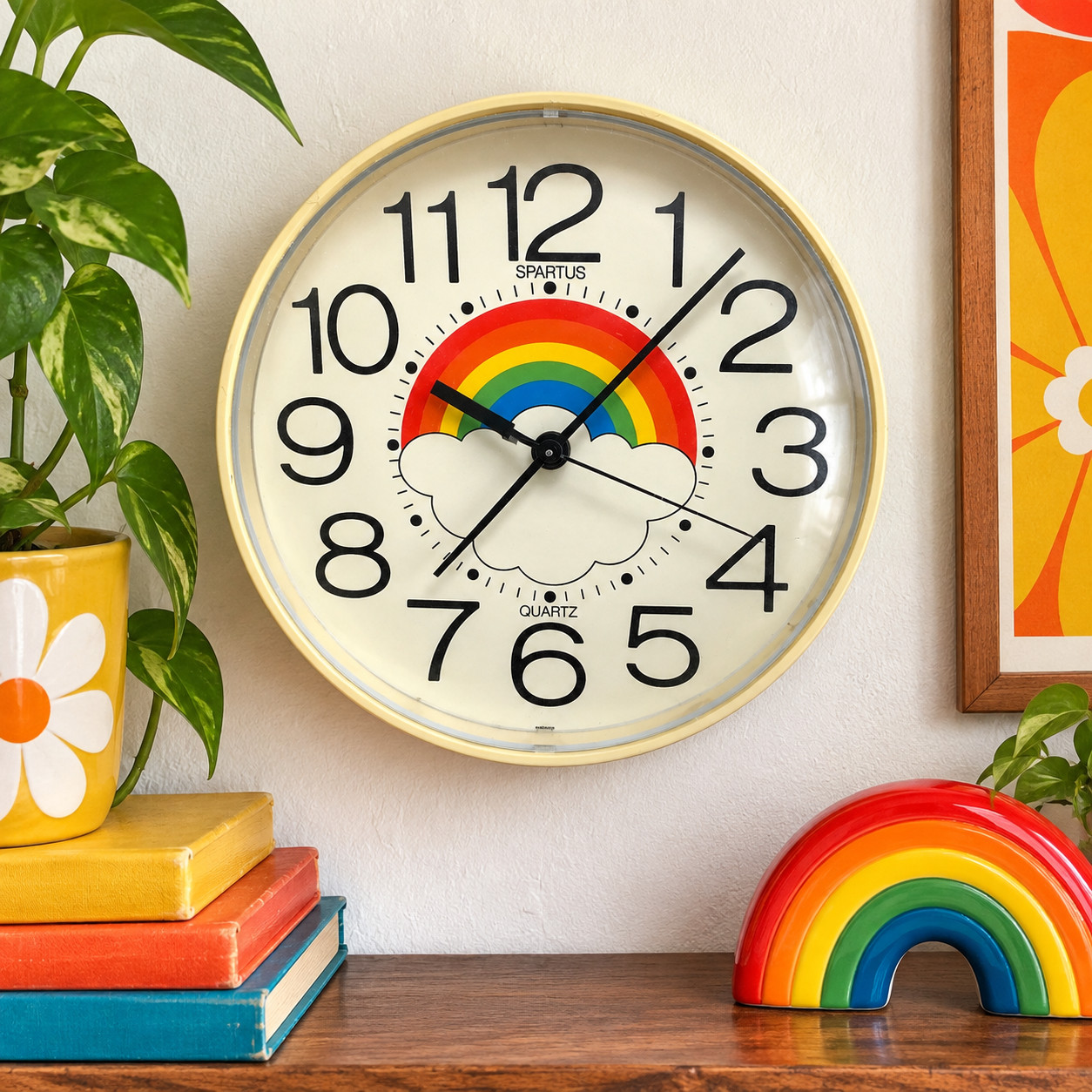Vintage 1980\'s Spartus Rainbow Cloud Wall Clock 10\