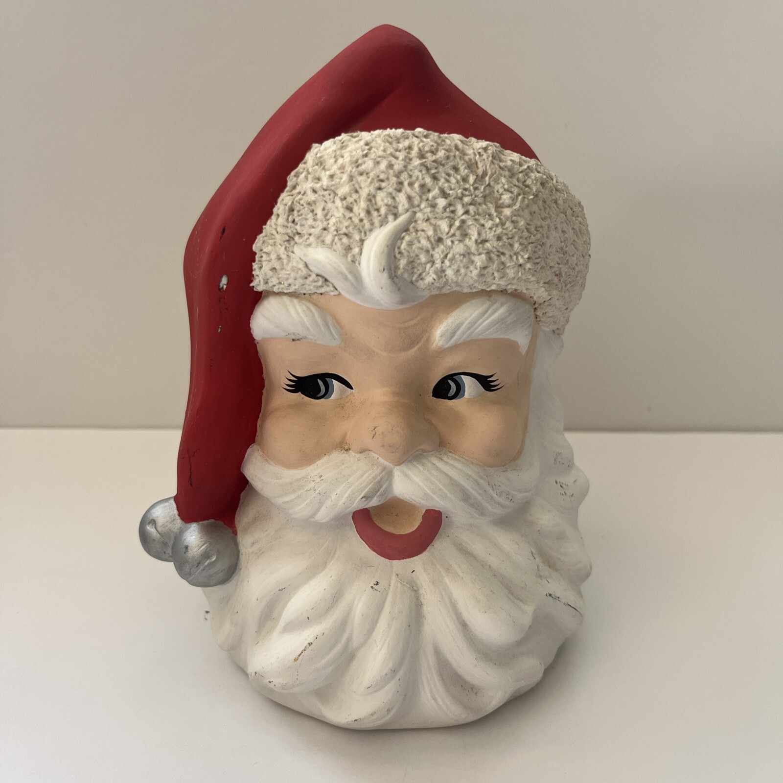 Vtg Holland Mold Santa Head Ceramic Coin Piggy Bank Hand Painted Christmas 80s