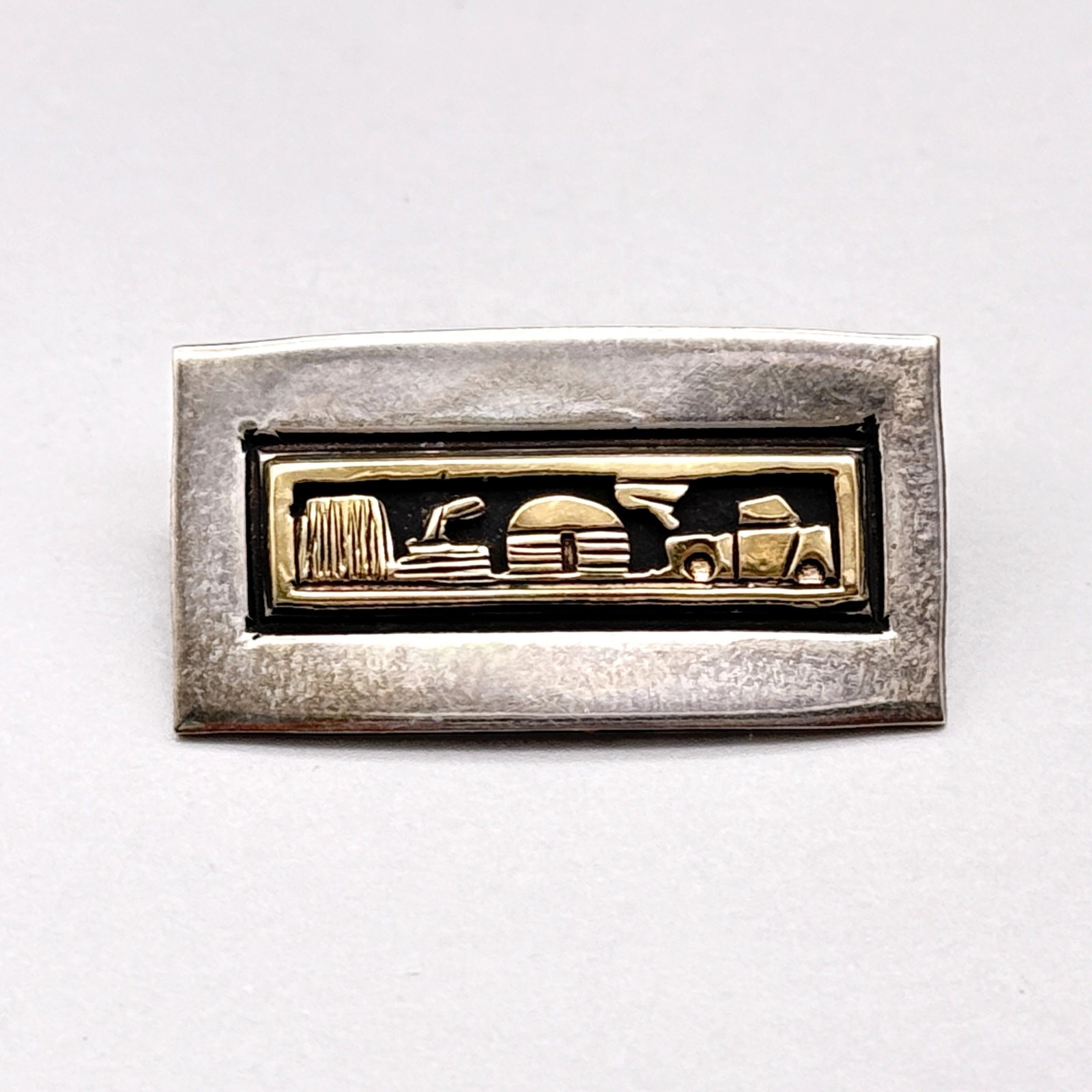 Petite Vintage Southwestern Storyteller 14K Gold Sterling Silver Pin Brooch