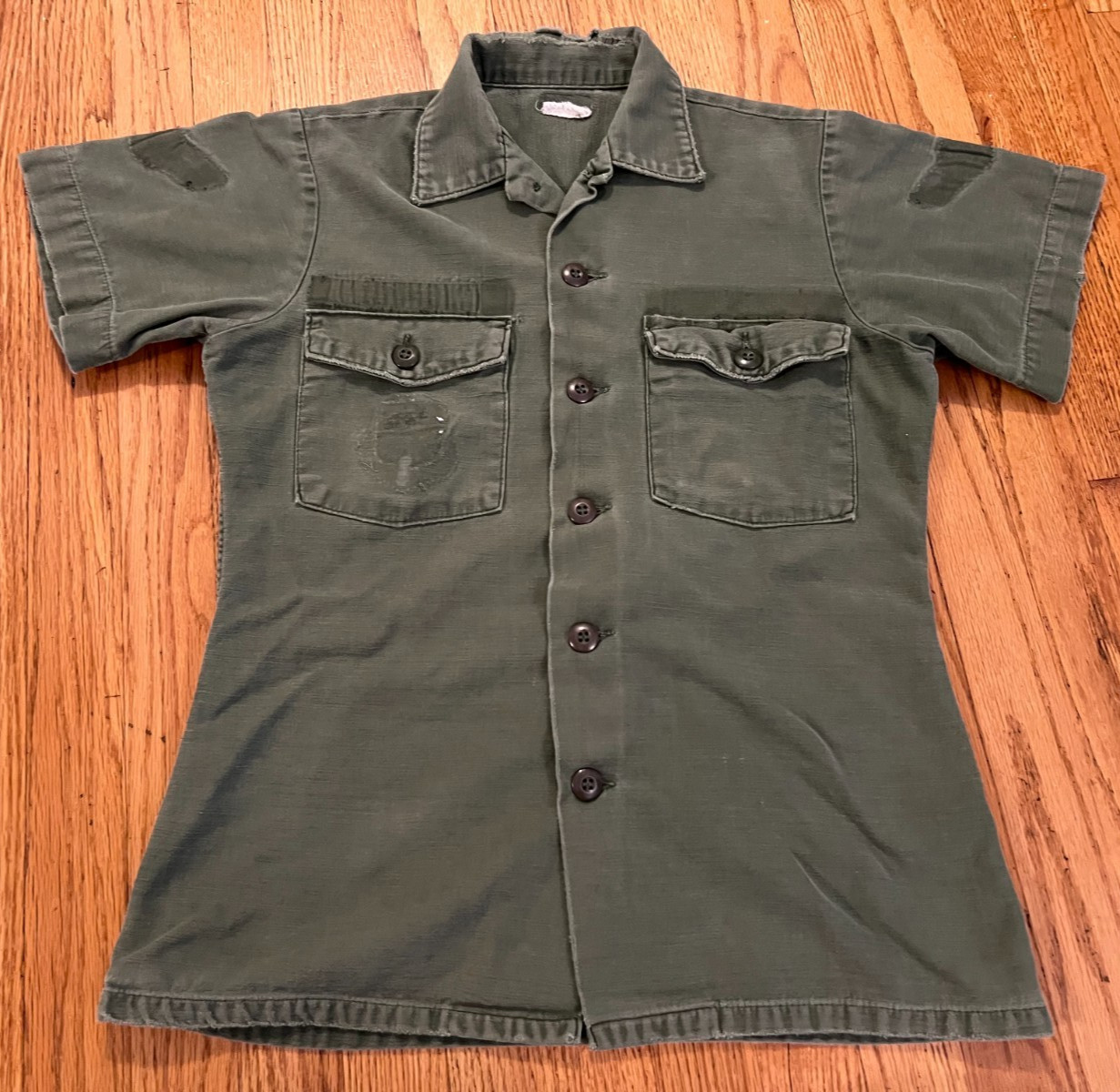 VTG 70s US Army OG-107 Utility Fatigue Shirt Olive Drab Green Modified Sleeves