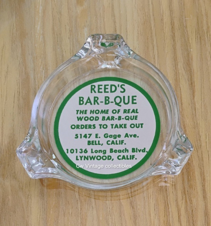1950\'s-60s Reed\'s Bar B Que Restaurant sm tri lobe Ashtray Locs Bell/ Lynwood CA