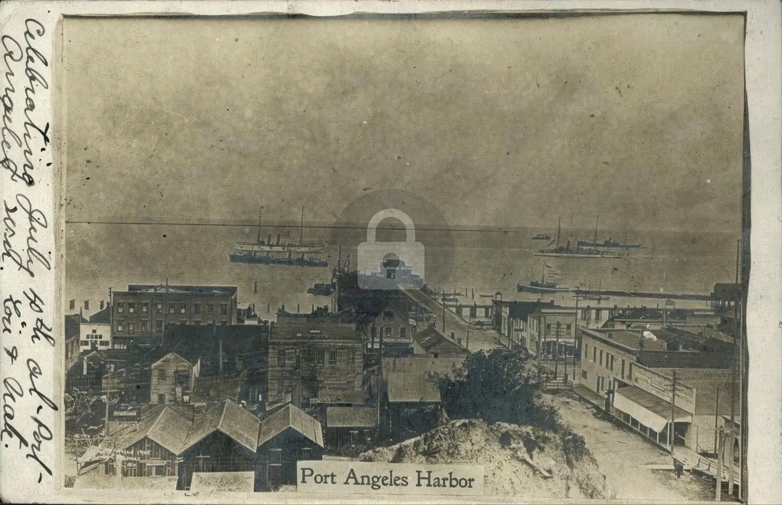 Port Angeles WA Washington 1906 Bird\'S Eye Town & Harbor & Ships RPPC COPY