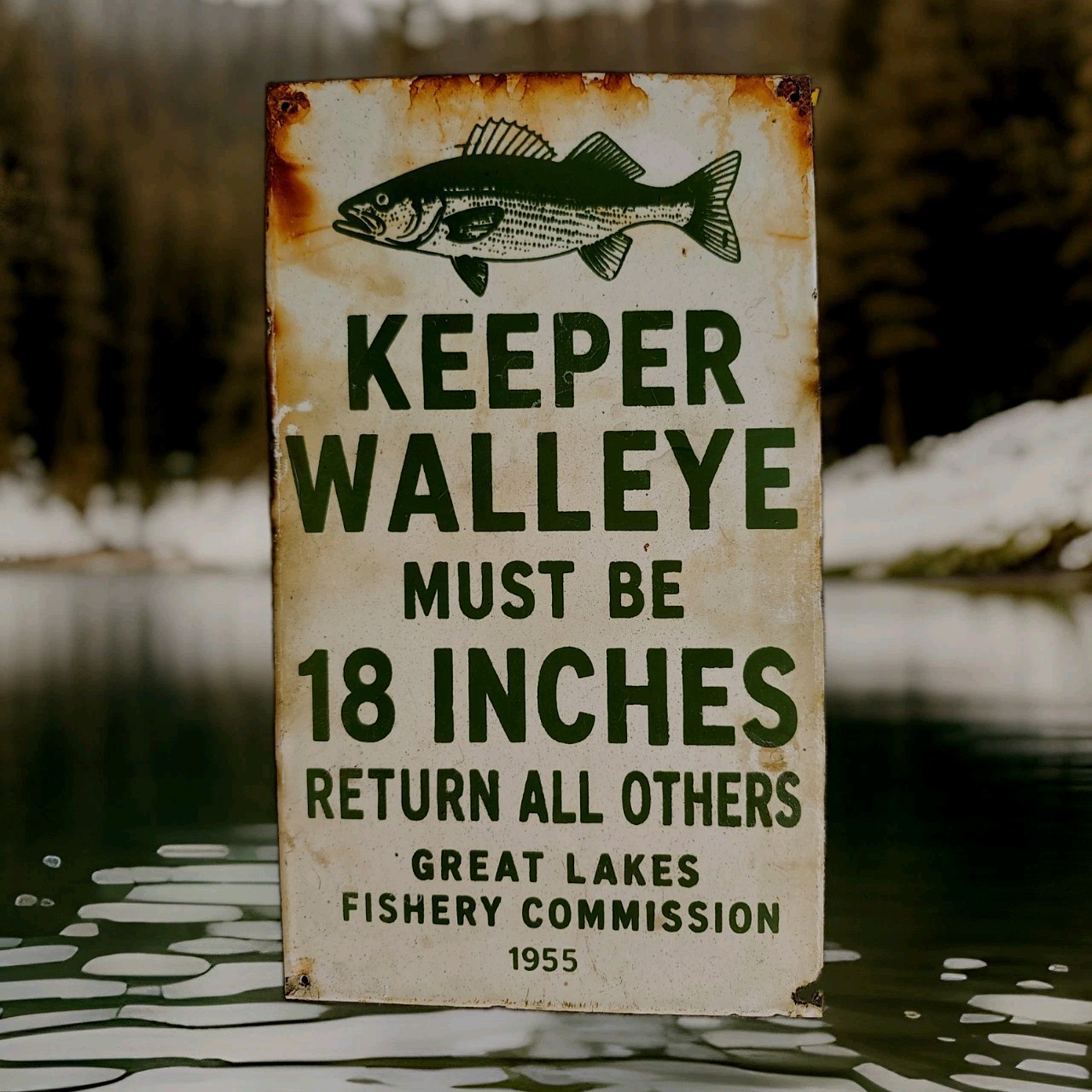 Vintage Great Lakes Porcelain Sign Fishing Michigan Superior Huron Erie Ontario 