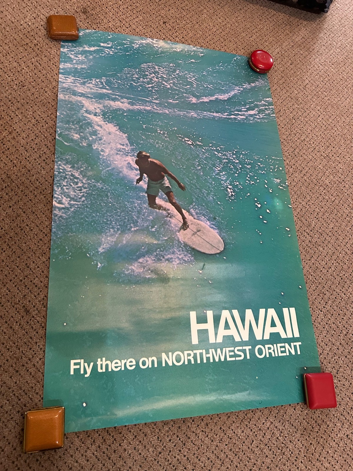 RARE Original Vintage Fly Northwest Orient Airlines Hawaii Poster Airport Travel