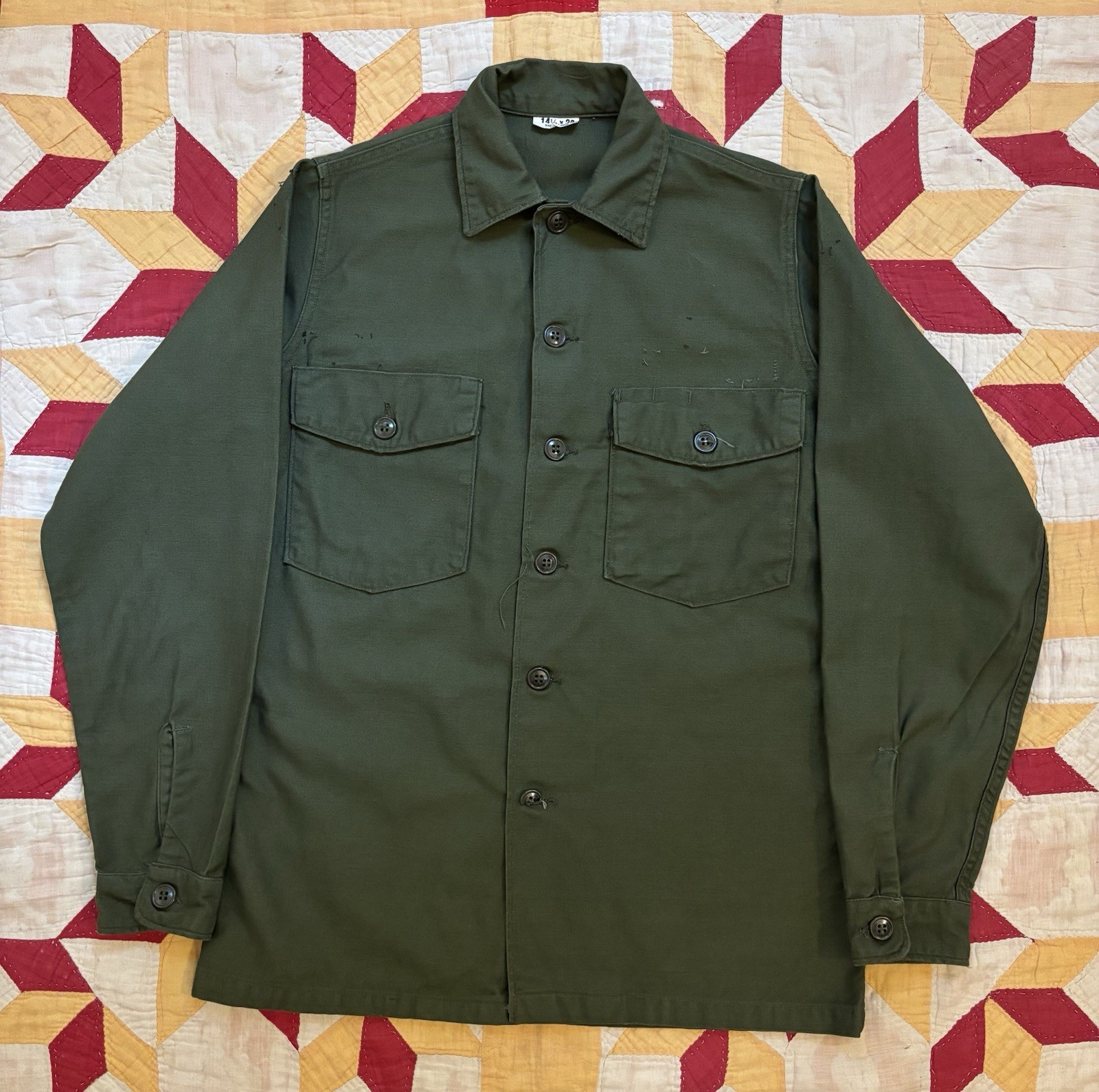 Vintage 60s US Army OG 107 Shirt 14.5x33 Vietnam War